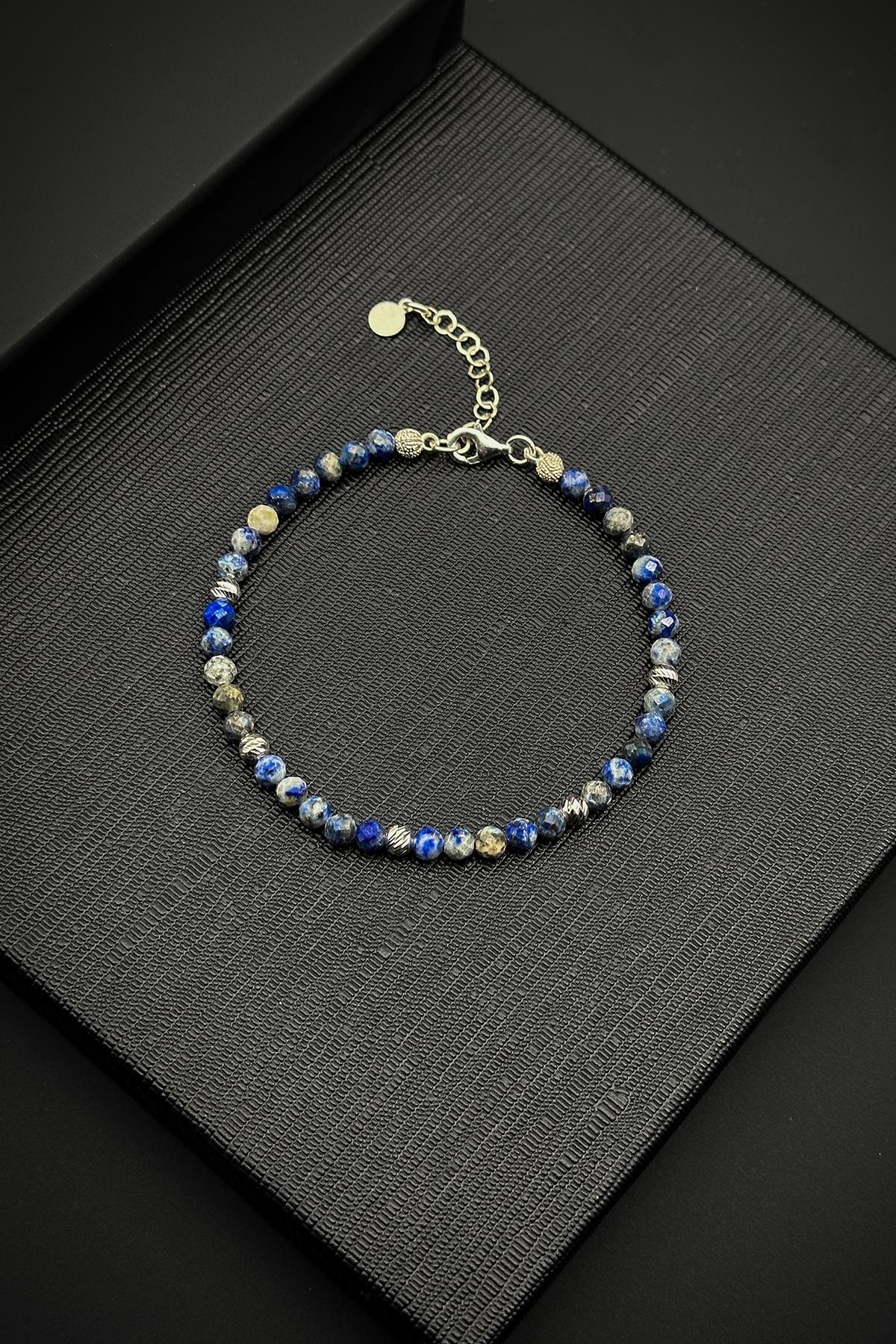 FRNCH 925 Ayar Gümüş ve Sodalit Doğal Taşlı Lacivert Renk Erkek Bileklik FRJ12053-3053-L3