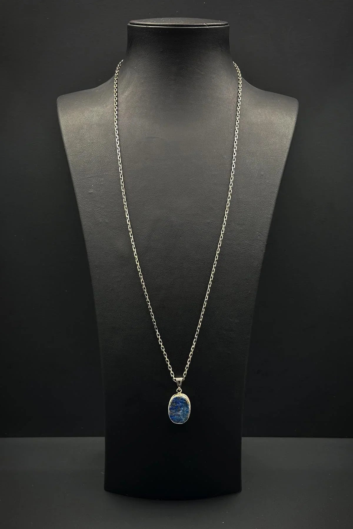 FRNCH 925 Ayar Gümüş ve Sodalit Doğal Taşlı Lacivert Renk Erkek Kolye FRJ30918-1018-L