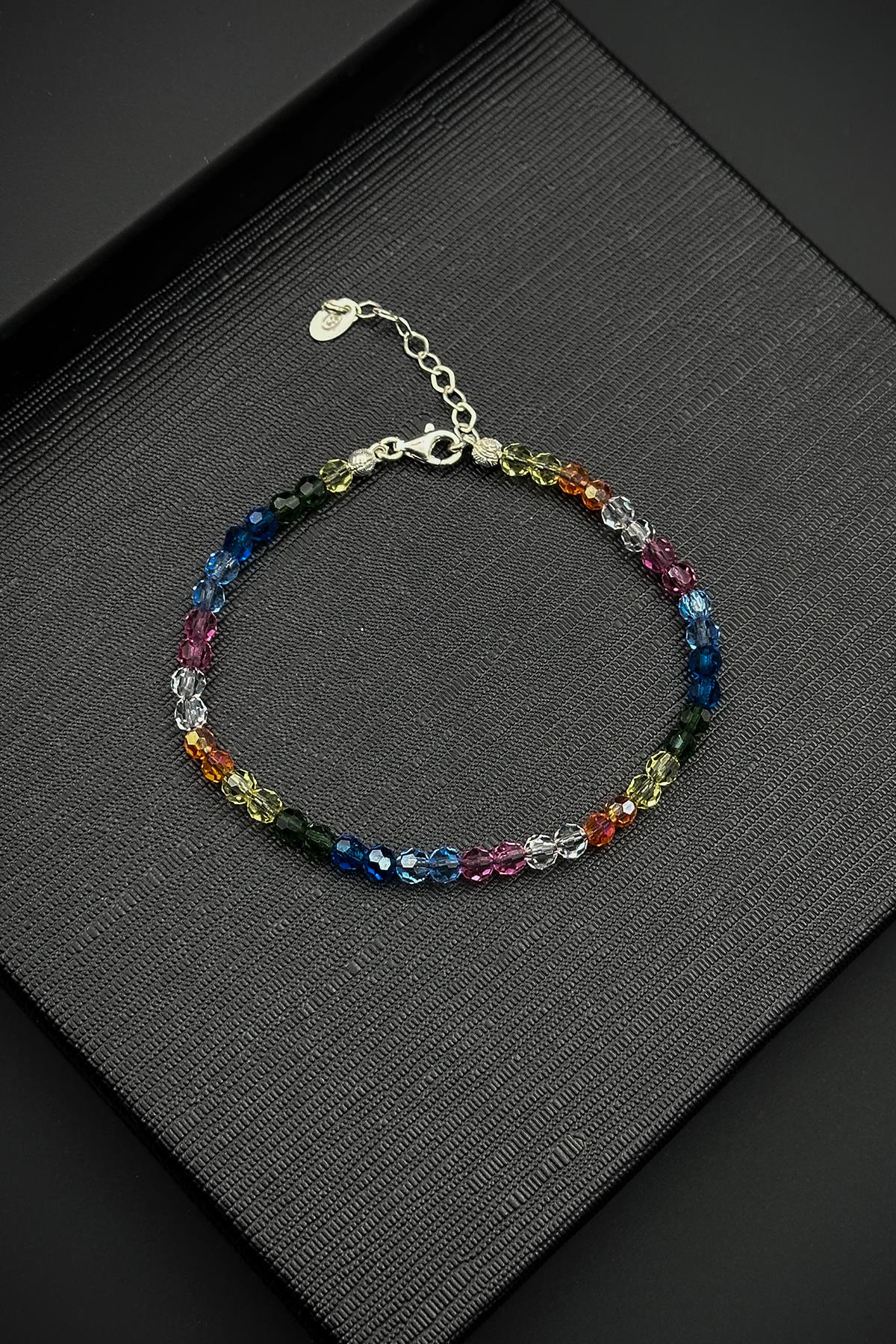 FRNCH 925 Ayar Gümüş ve Swarovski Taşlı Çok Renkli Erkek Bileklik FRJ12422-3422-CK