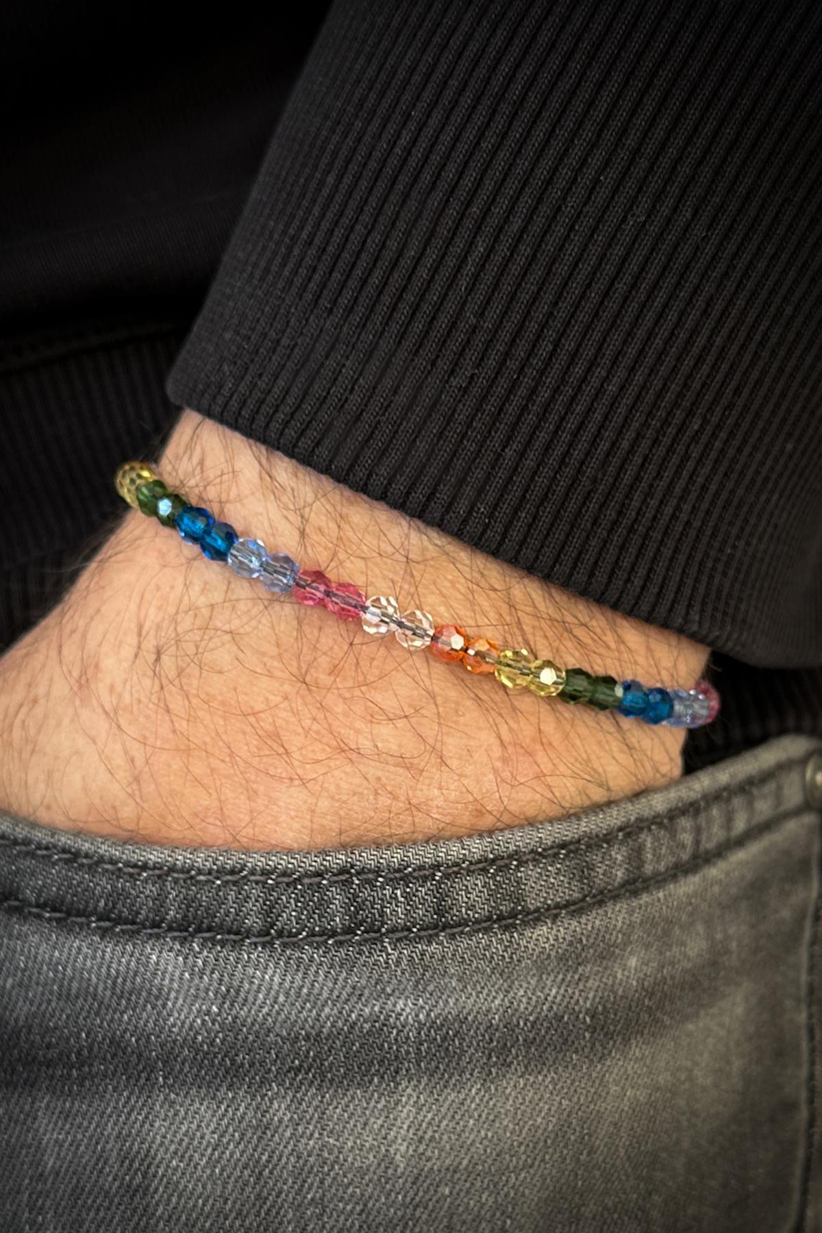 FRNCH 925 Ayar Gümüş ve Swarovski Taşlı Çok Renkli Erkek Bileklik FRJ12422-3422-CK