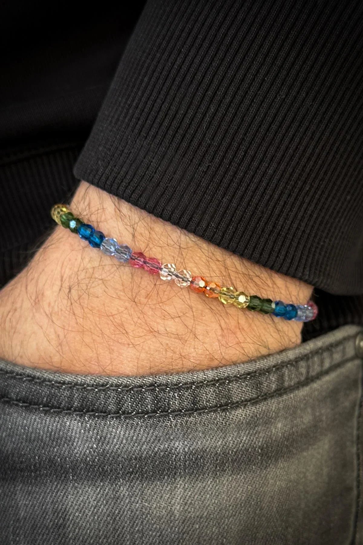 FRNCH 925 Ayar Gümüş ve Swarovski Taşlı Çok Renkli Erkek Bileklik FRJ12422-3422-CK