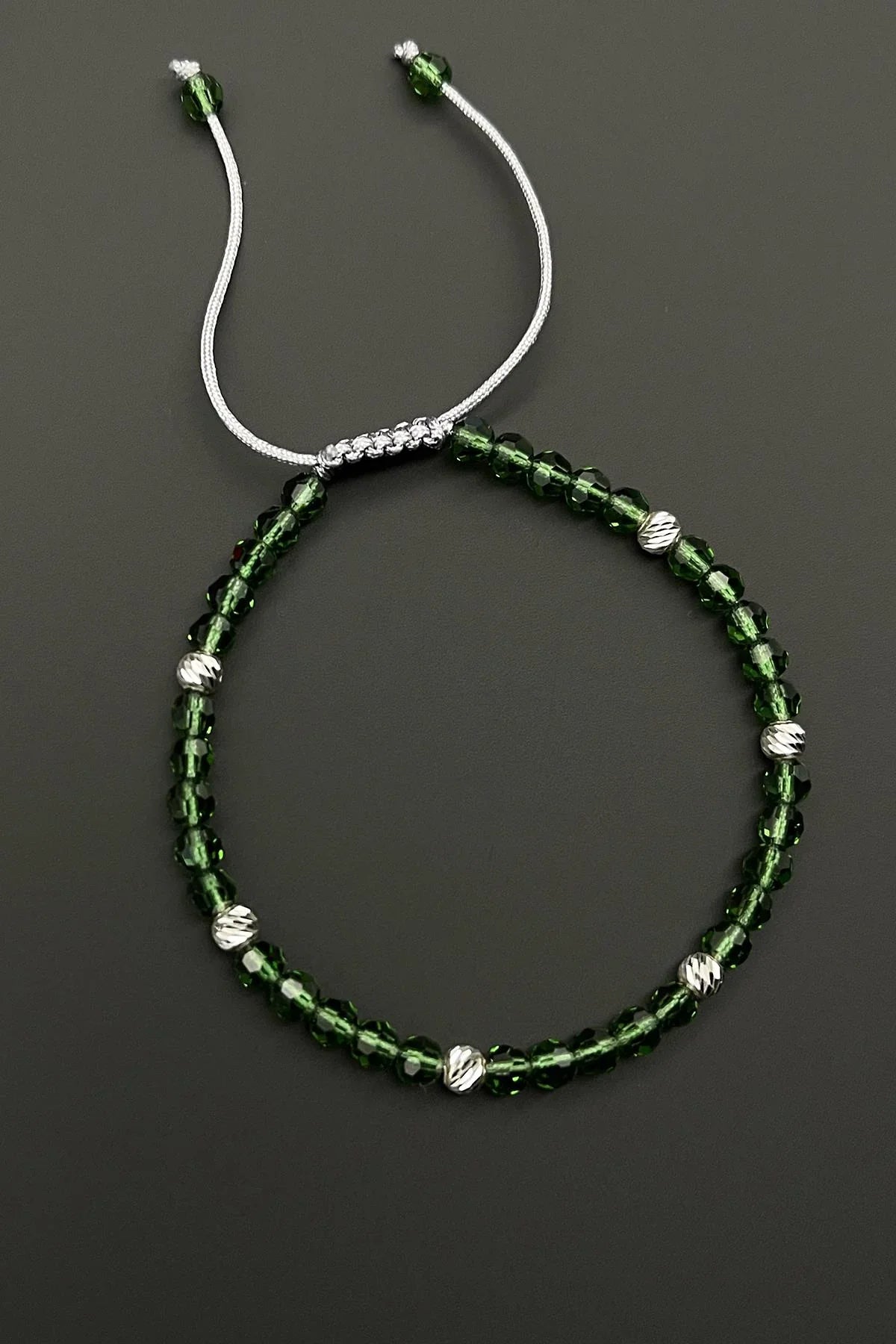 FRNCH 925 Ayar Gümüş ve Swarovski Taşlı Yeşil Renkli Erkek Bileklik FRJ11550-1650-Y