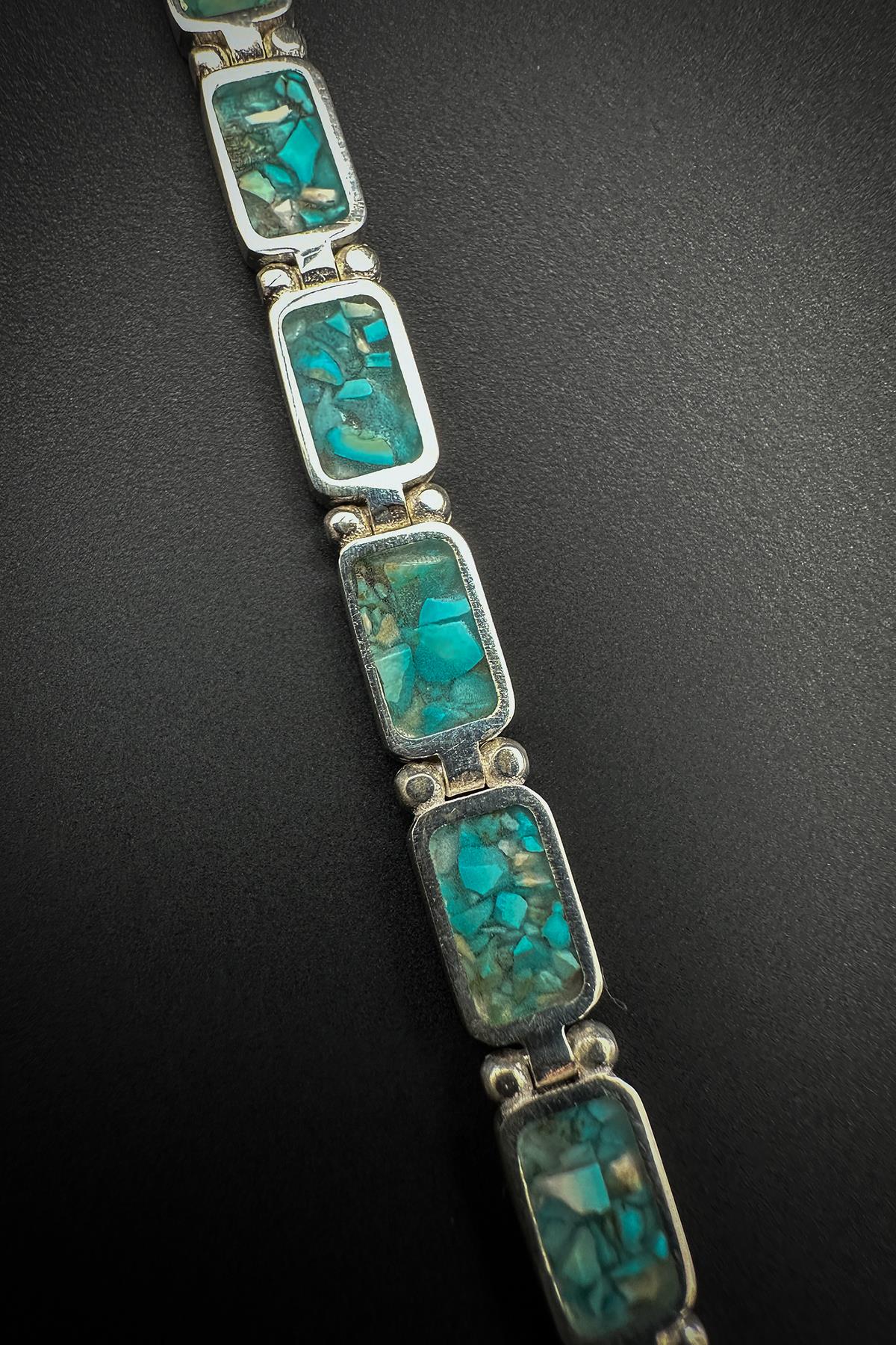 FRNCH 925 Ayar Gümüş ve Turkuaz Doğal Taşlı Turkuaz Renk Erkek Bileklik FRJ12461-3461-M