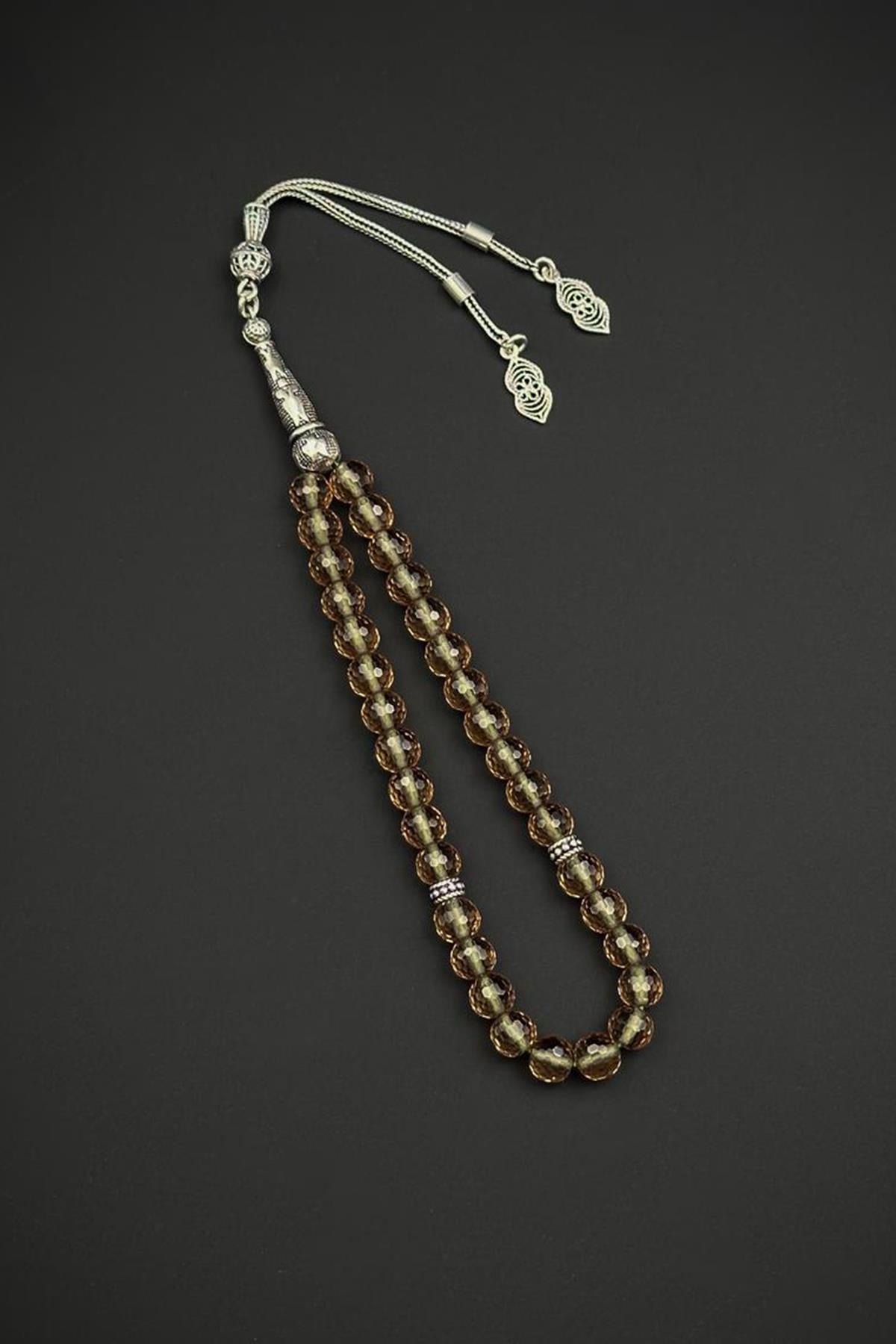 FRNCH 925 Ayar Gümüş ve Yuvarlak Kesim Zultanit Taşlı Yeşil Renk Tesbih FRJ80006-106-Y4