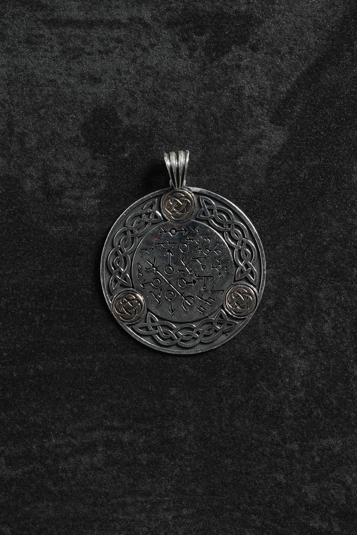 FRNCH 925 Ayar Gümüş Viking Rune ve Kuzey Düğümü Figürlü Gümüş Renk Erkek Kolye Ucu FRKU-1065