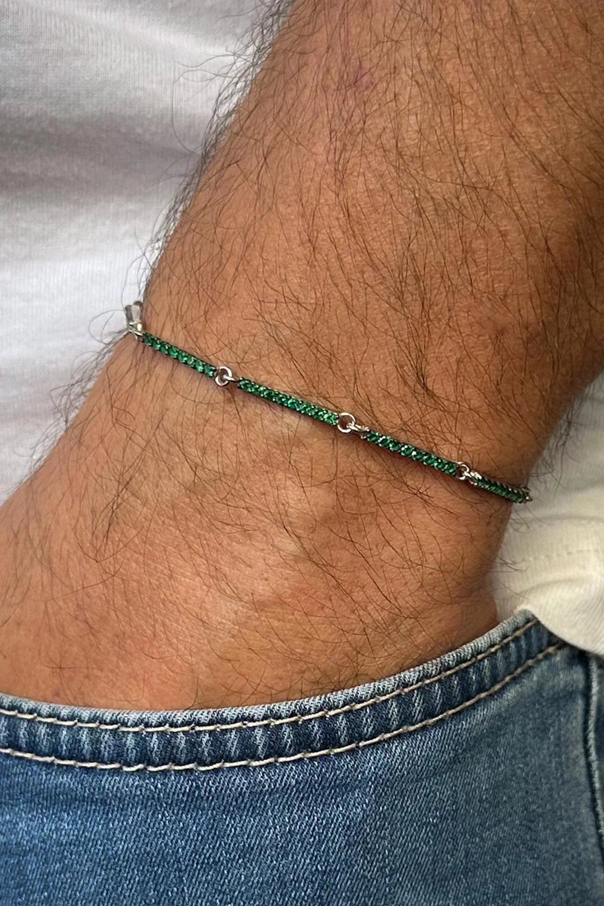 FRNCH 925 Ayar Gümüş Yeşil Zirkon Taşlı Erkek Bileklik FRJ12593-3593-Y