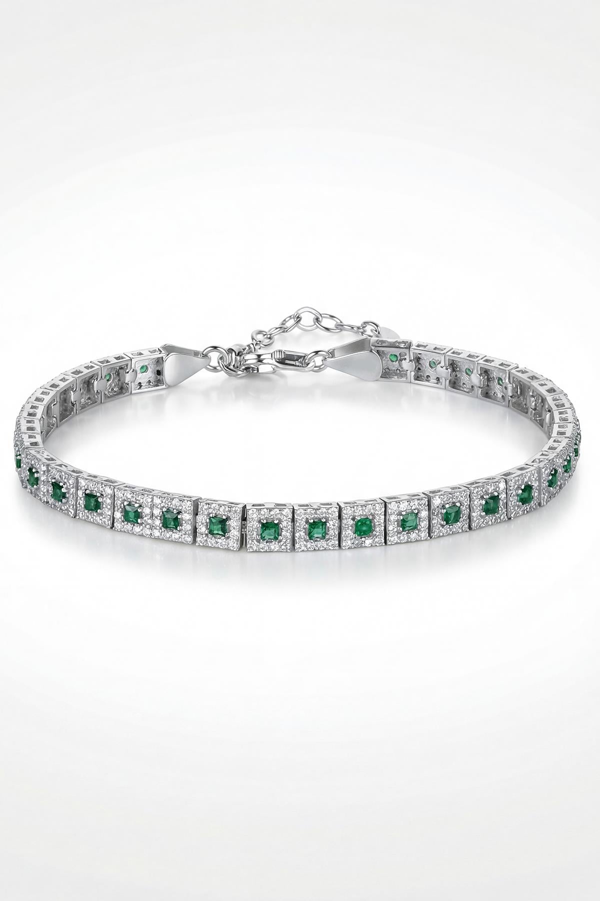 FRNCH 925 Ayar Gümüş Yeşil Zirkon Taşlı Gümüş Renk Erkek Bileklik FRJ12903-3903-Y