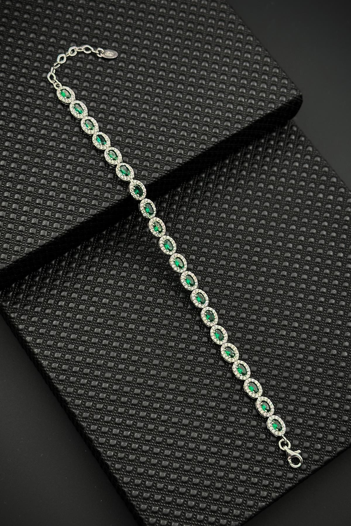 FRNCH 925 Ayar Gümüş Yeşil Zirkon Taşlı Gümüş Renkli Kadın Bileklik FRJ12626-3626-Y