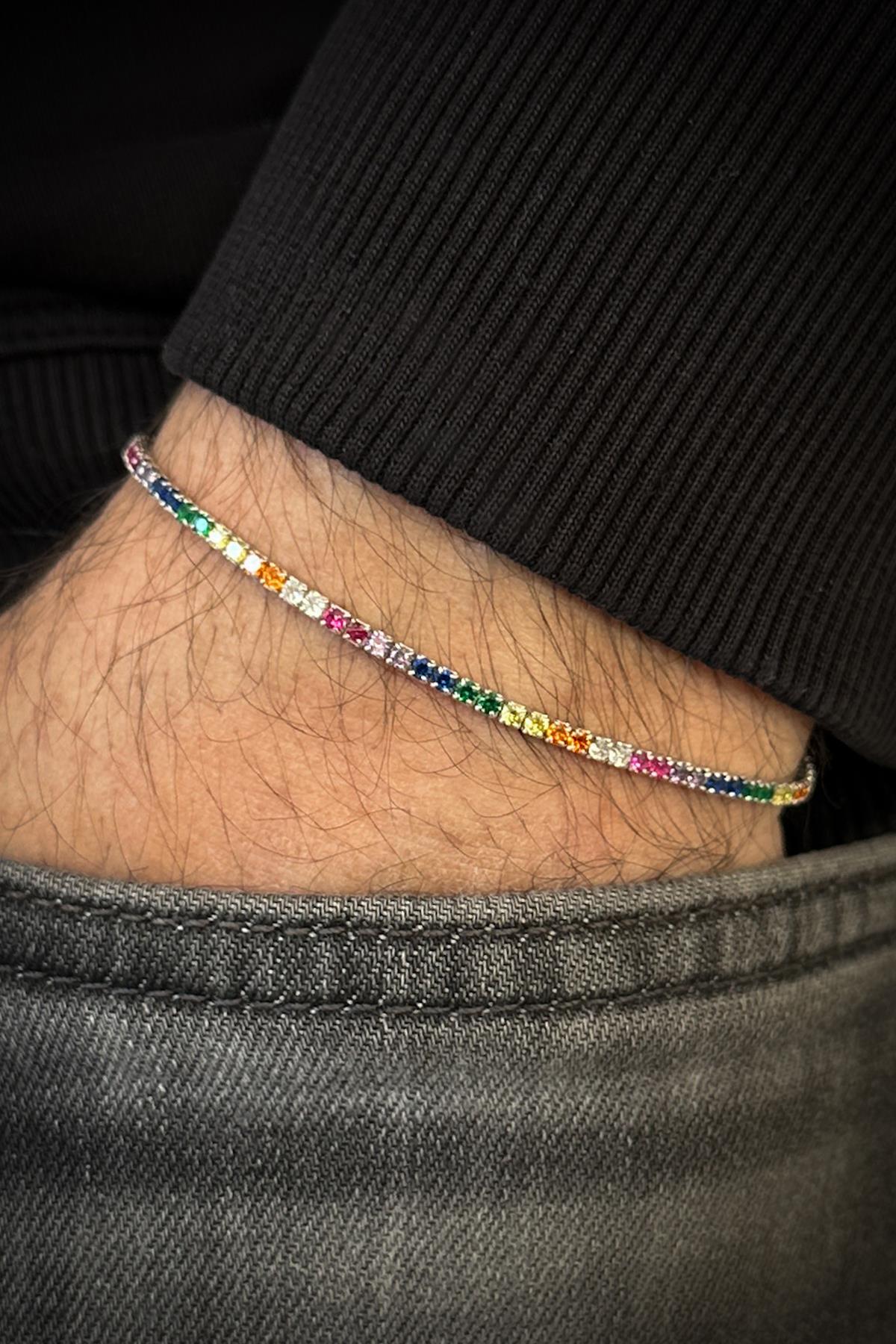 FRNCH 925 Ayar Gümüş Zirkon Taşlı Çok Renkli Erkek Bileklik FRJ12423-3423-CK