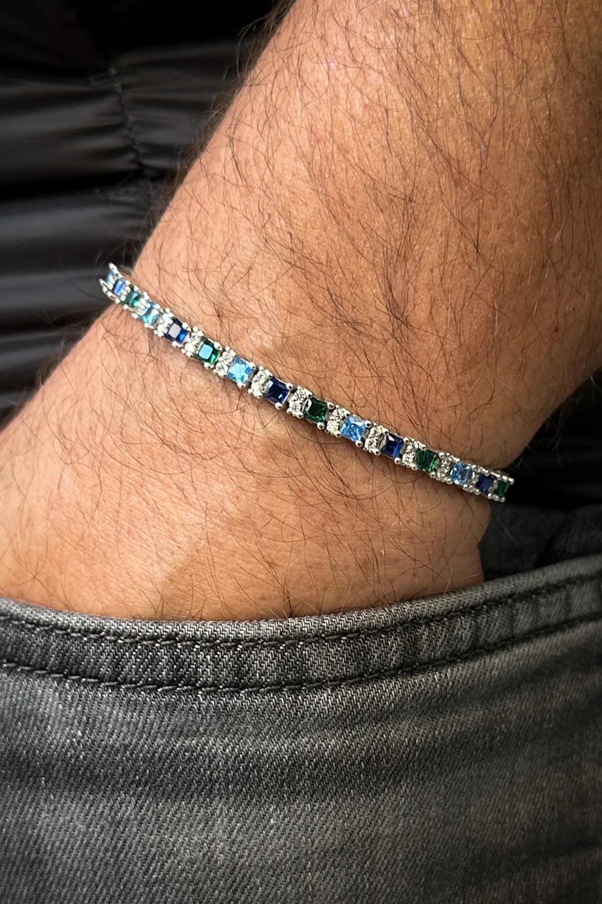 FRNCH 925 Ayar Gümüş Zirkon Taşlı Çok Renkli Tennis Erkek Bileklik FRJ12344-3344-CK