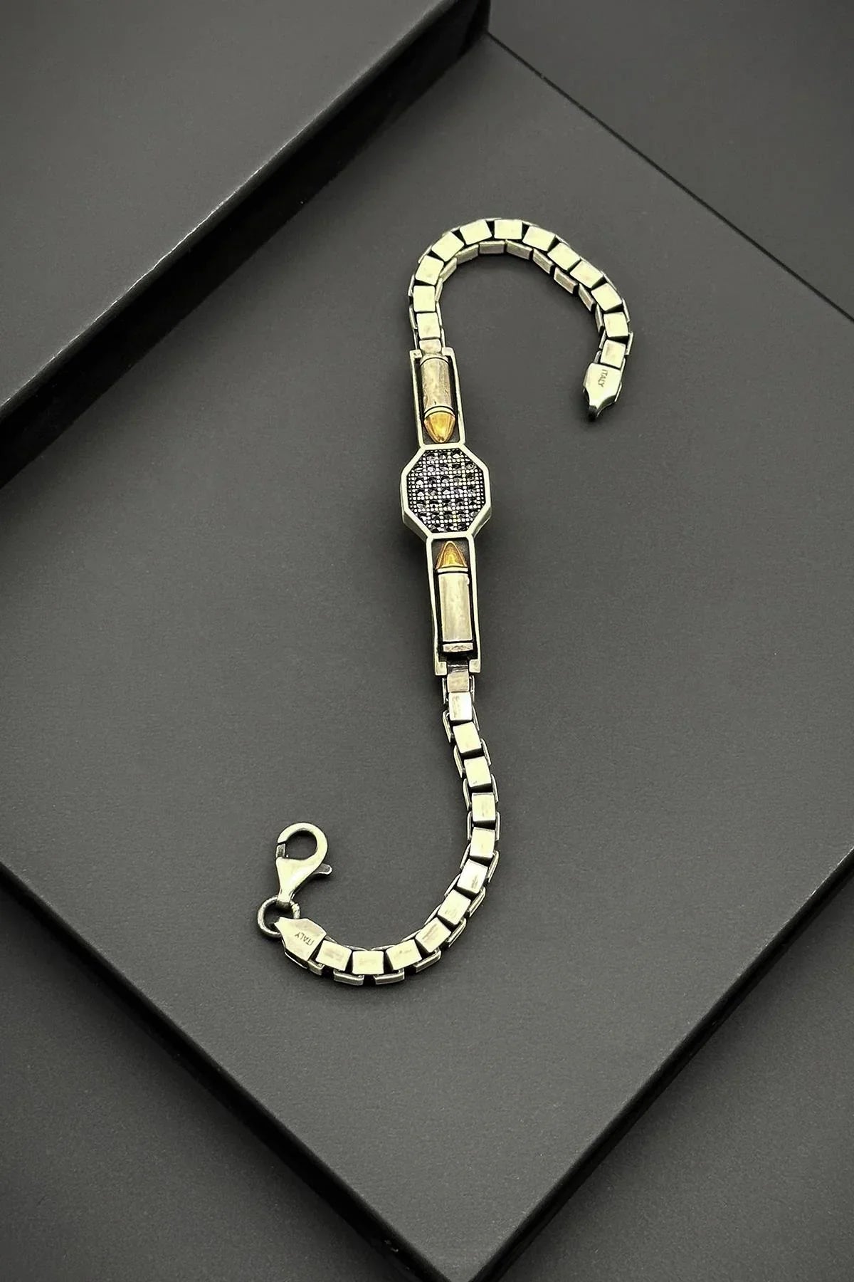 FRNCH 925 Ayar Gümüş Zirkon Taşlı Gümüş Renk Erkek Bileklik FRJ11950-2050-A2