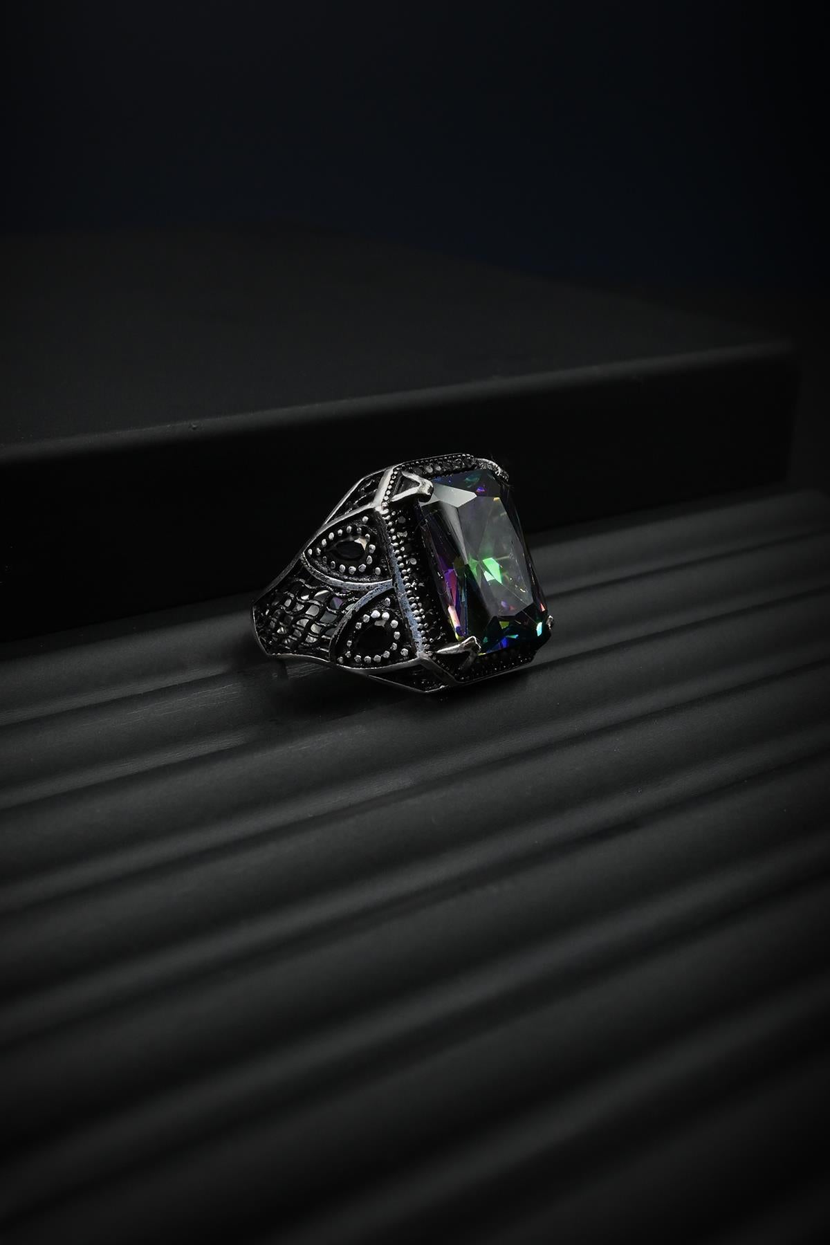 FRNCH 925 Ayar Gümüş Zirkon Taşlı Gümüş Renk Erkek Yüzük FRJ60046-146-A6