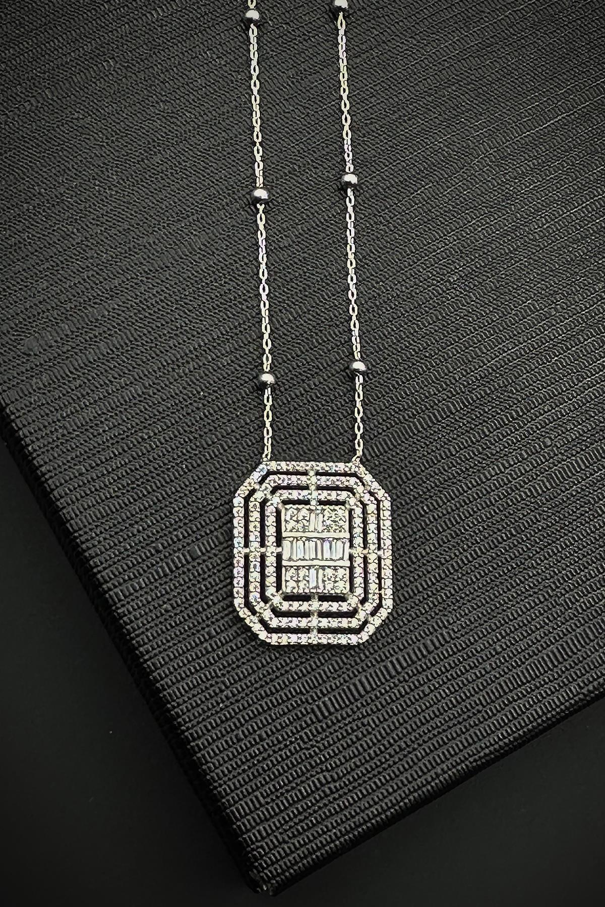 FRNCH 925 Ayar Gümüş Zirkon Taşlı Gümüş Renk Kadın Kolye FRJ30890-990-A