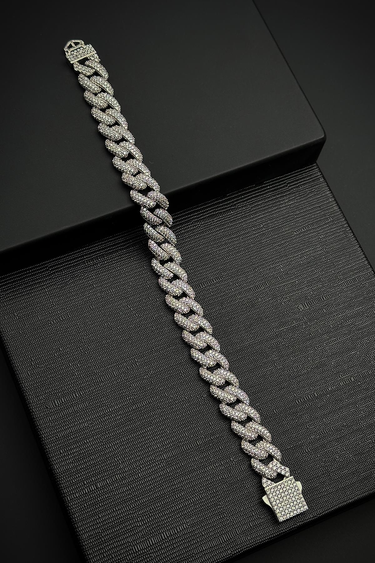 FRNCH 925 Ayar Gümüş Zirkon Taşlı Gümüş Renk Tennis Erkek Bileklik FRJ12452-3452-A