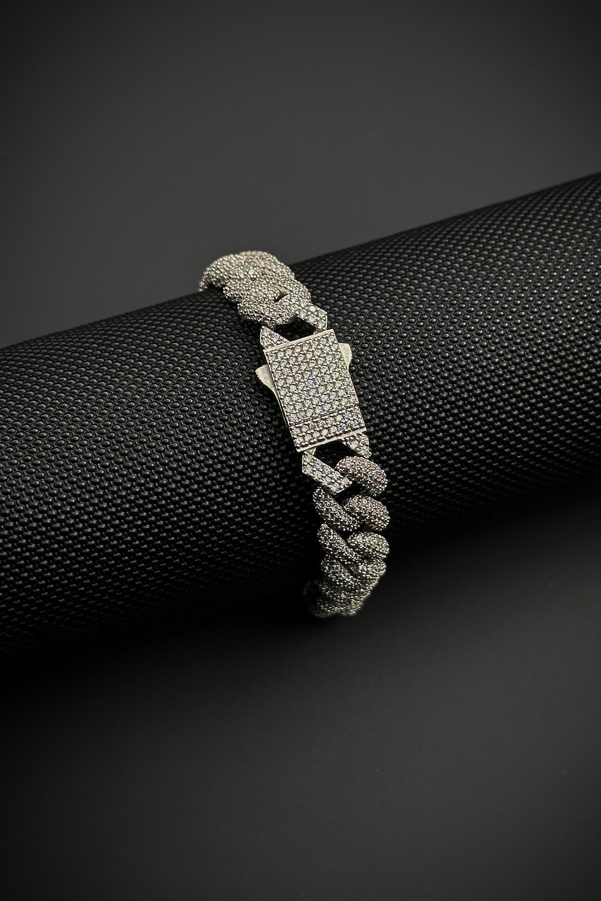 FRNCH 925 Ayar Gümüş Zirkon Taşlı Gümüş Renk Tennis Erkek Bileklik FRJ12452-3452-A