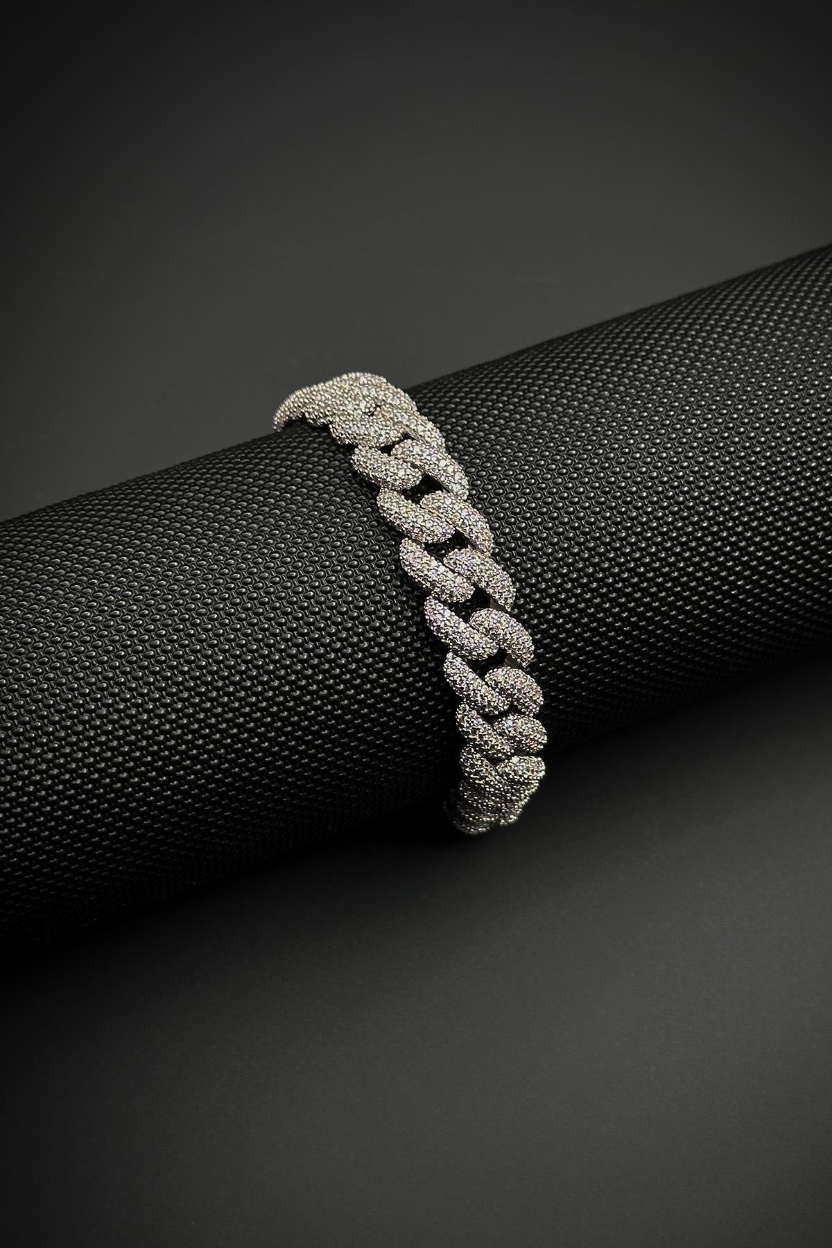 FRNCH 925 Ayar Gümüş Zirkon Taşlı Gümüş Renk Tennis Erkek Bileklik FRJ12452-3452-A