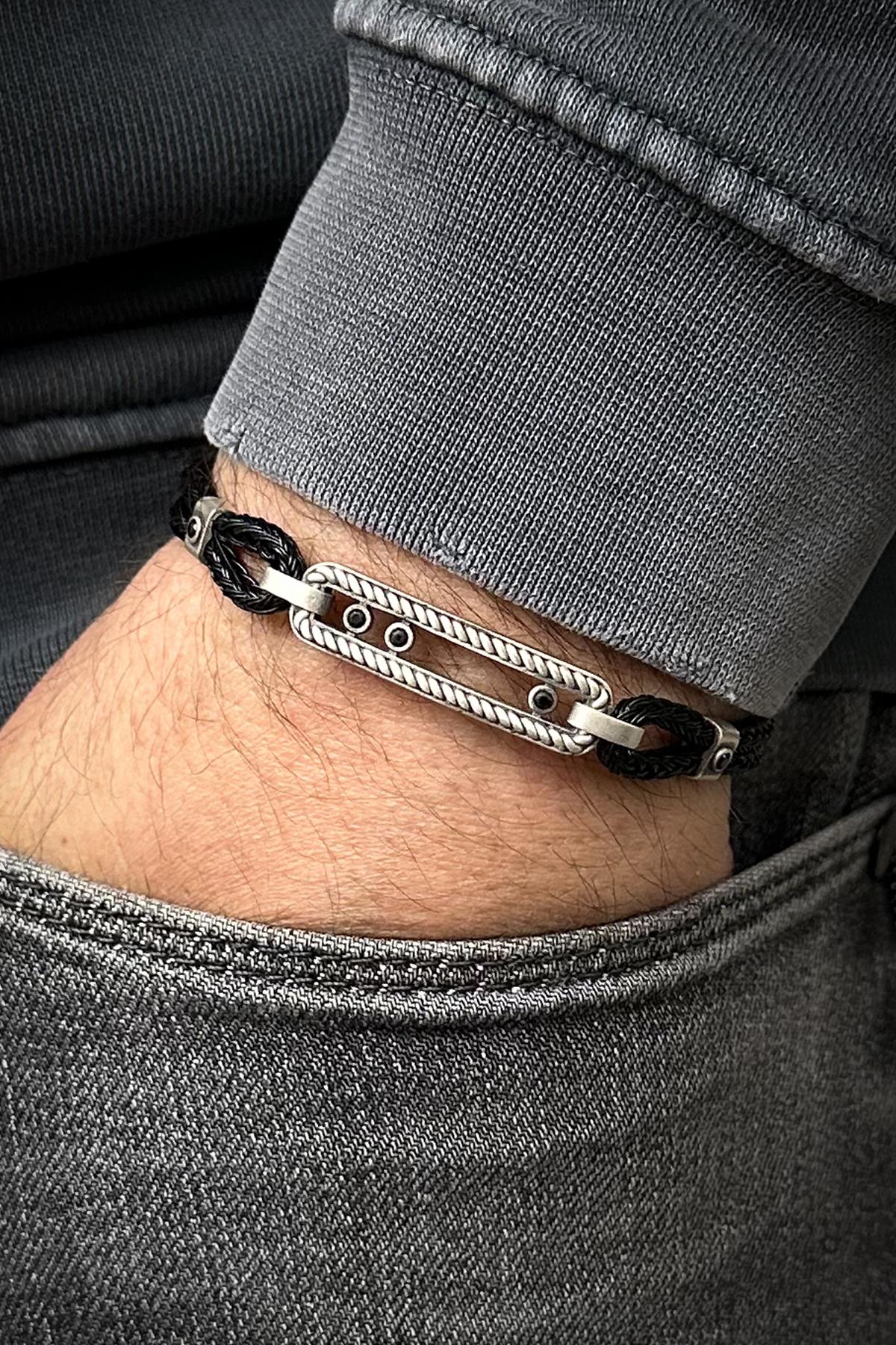 FRNCH 925 Ayar Gümüş Zirkon Taşlı italyan Model Gümüş Renk Erkek Bileklik FRJ12555-3555-A