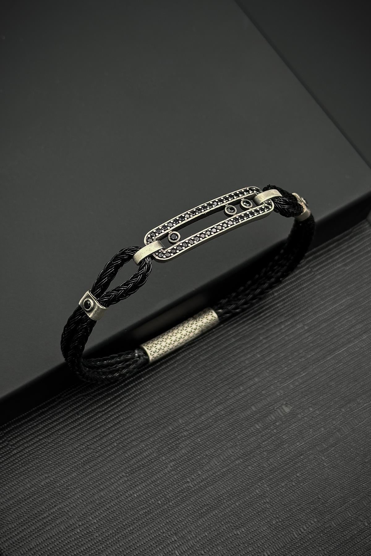 FRNCH 925 Ayar Gümüş Zirkon Taşlı italyan Model Gümüş Renk Erkek Bileklik FRJ12555-3555-B2