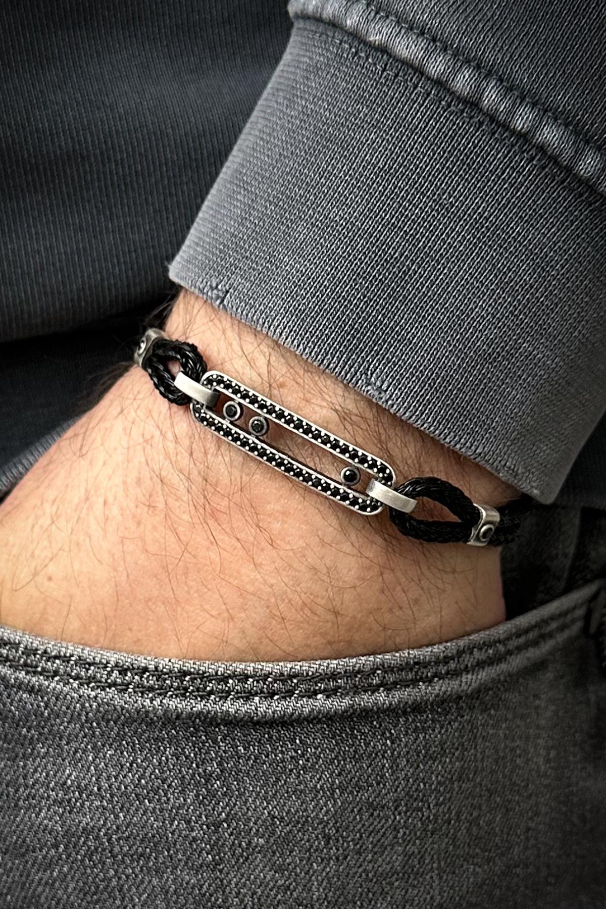 FRNCH 925 Ayar Gümüş Zirkon Taşlı italyan Model Gümüş Renk Erkek Bileklik FRJ12555-3555-B2