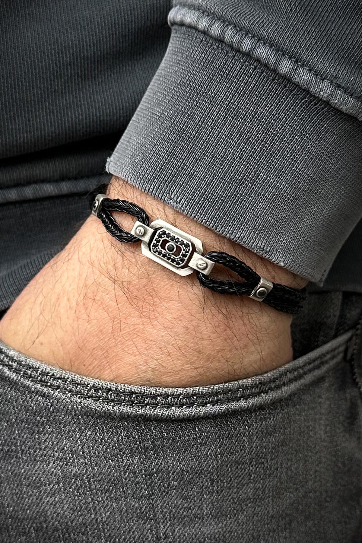 FRNCH 925 Ayar Gümüş Zirkon Taşlı italyan Model Gümüş Renk Erkek Bileklik FRJ12556-3556-A