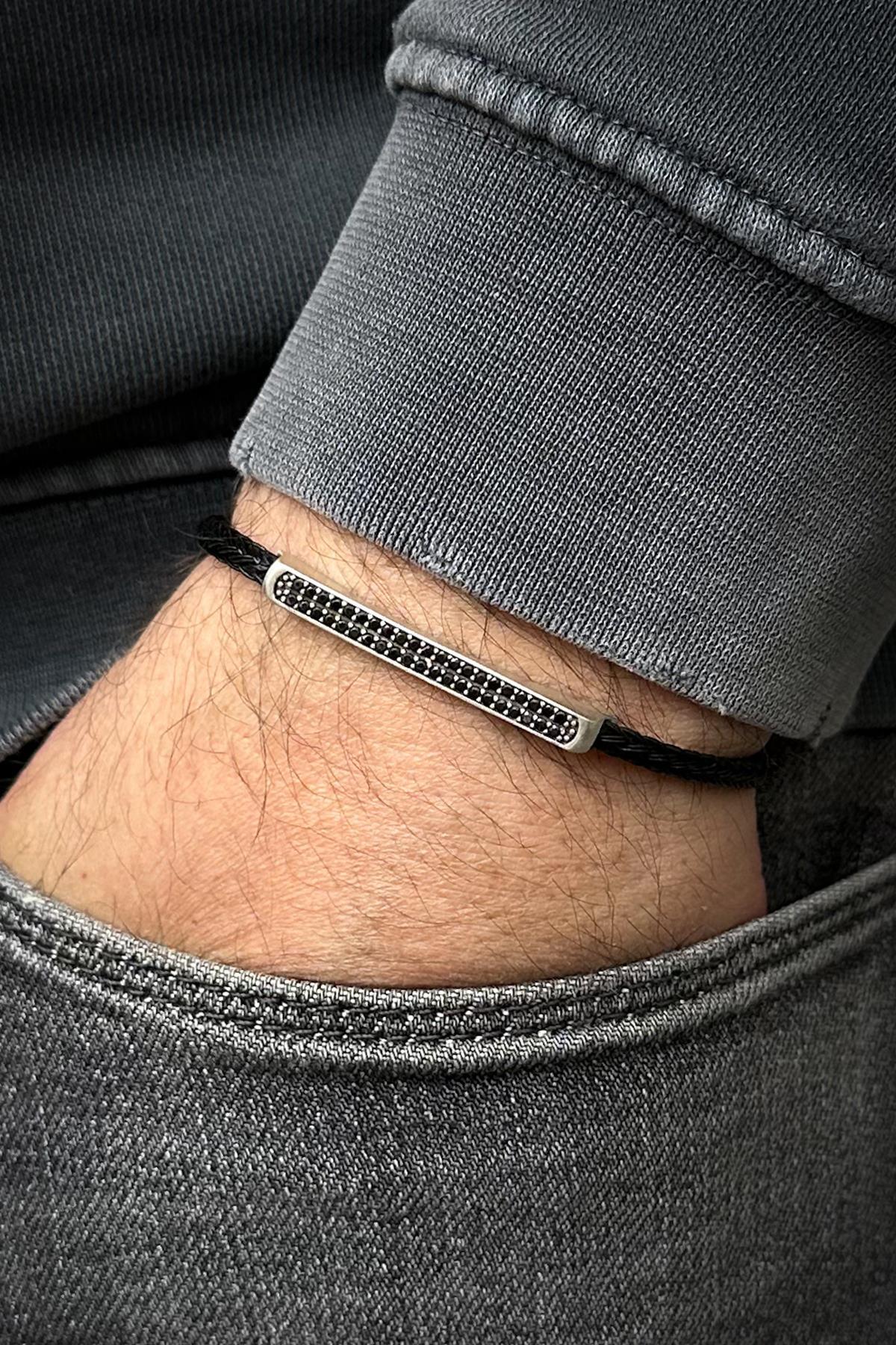 FRNCH 925 Ayar Gümüş Zirkon Taşlı italyan Model Gümüş Renk Erkek Bileklik FRJ12557-3557-A