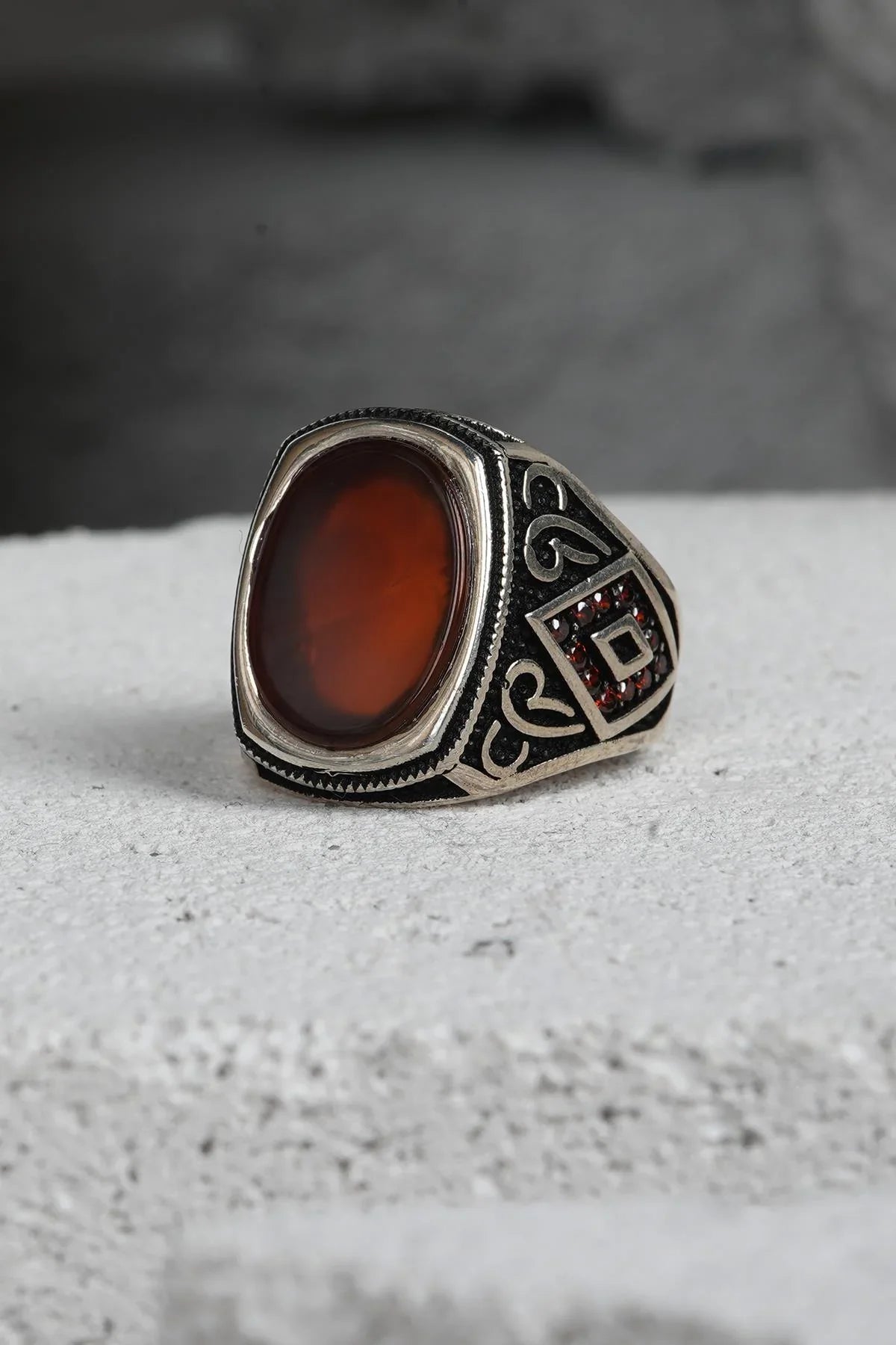 FRNCH 925 Ayar Gümüş Zirkon Taşlı Kahverengi Renkli Erkek Yüzük FRJ60093-193-K15