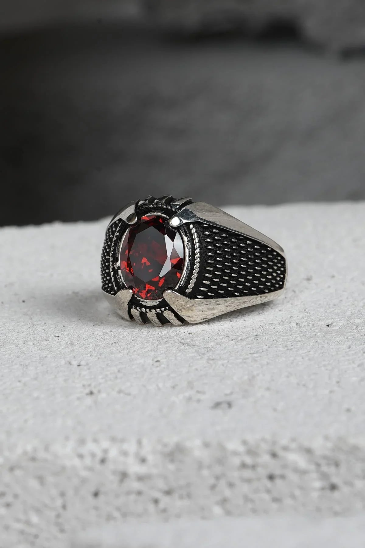 FRNCH 925 Ayar Gümüş Zirkon Taşlı Kahverengi Renkli Erkek Yüzük FRJ60093-193-K17