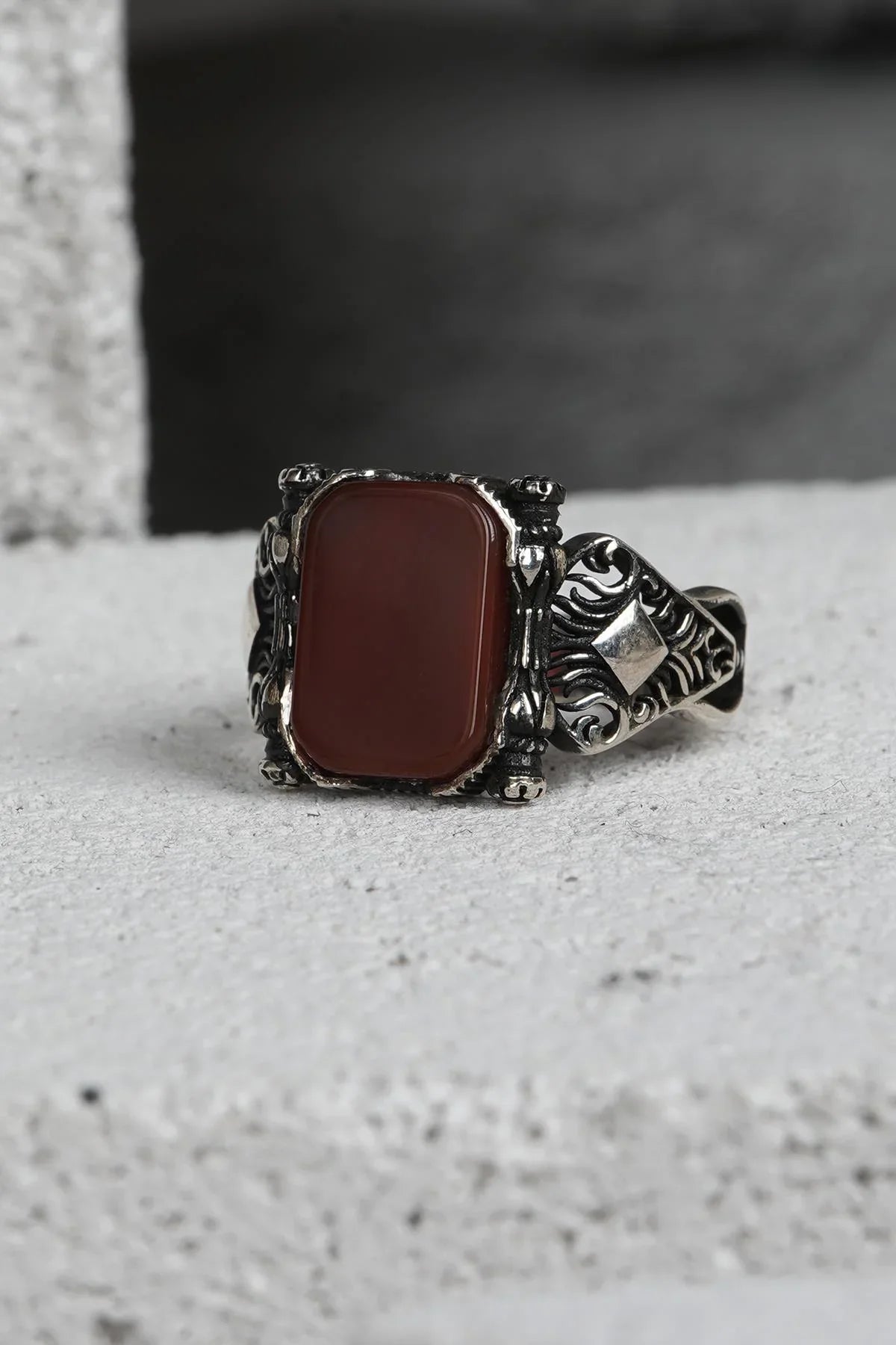 FRNCH 925 Ayar Gümüş Zirkon Taşlı Kahverengi Renkli Erkek Yüzük FRJ60093-193-K18