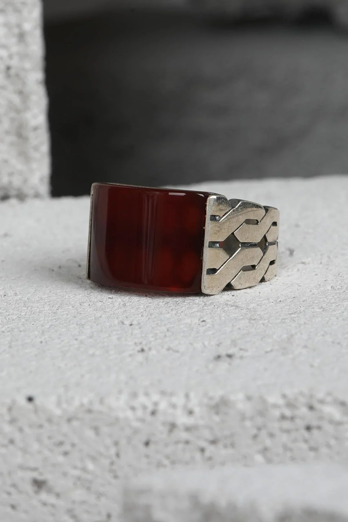 FRNCH 925 Ayar Gümüş Zirkon Taşlı Kahverengi Renkli Erkek Yüzük FRJ60093-193-K21