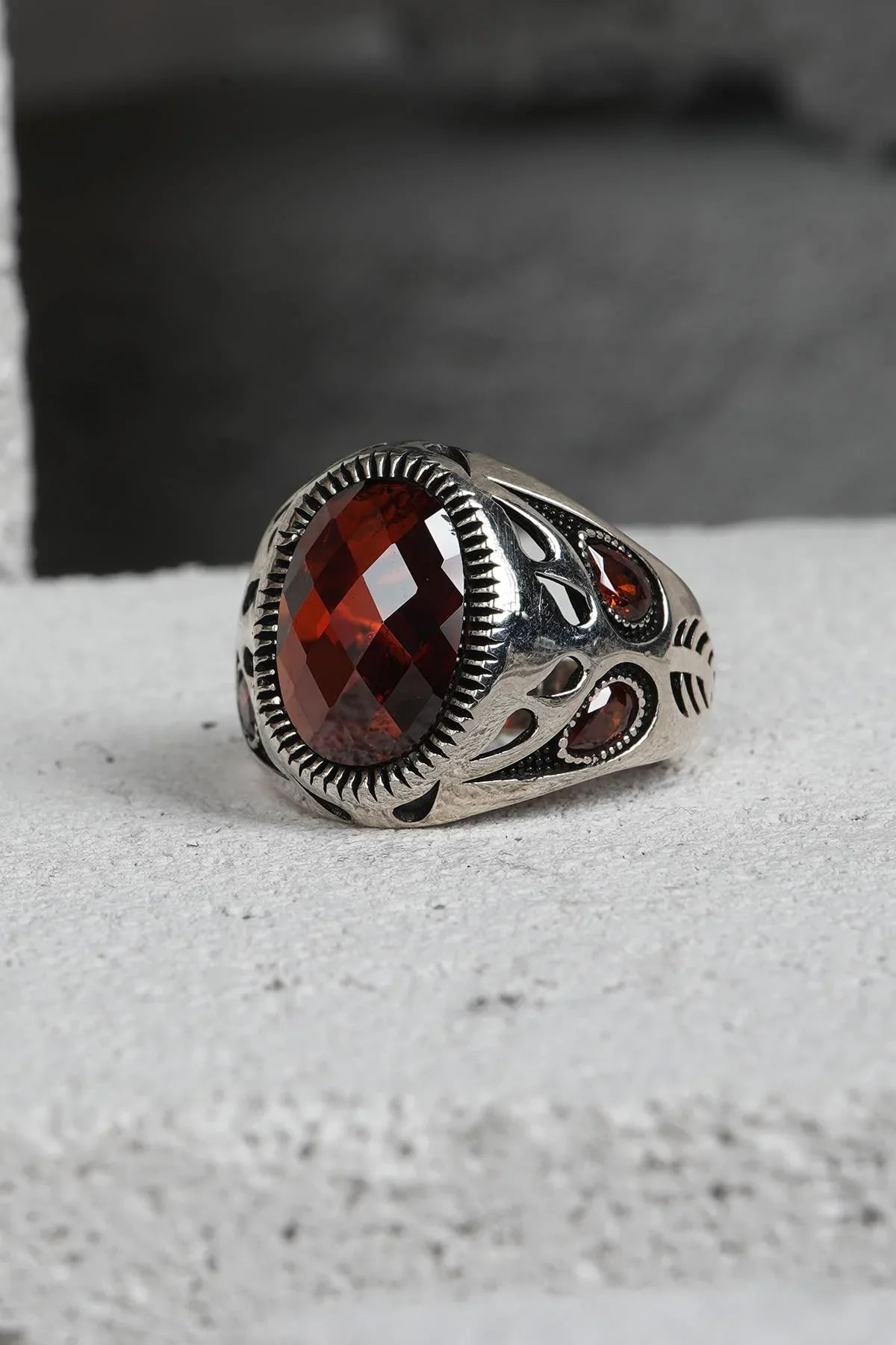 FRNCH 925 Ayar Gümüş Zirkon Taşlı Kahverengi Renkli Erkek Yüzük FRJ60093-193-K22