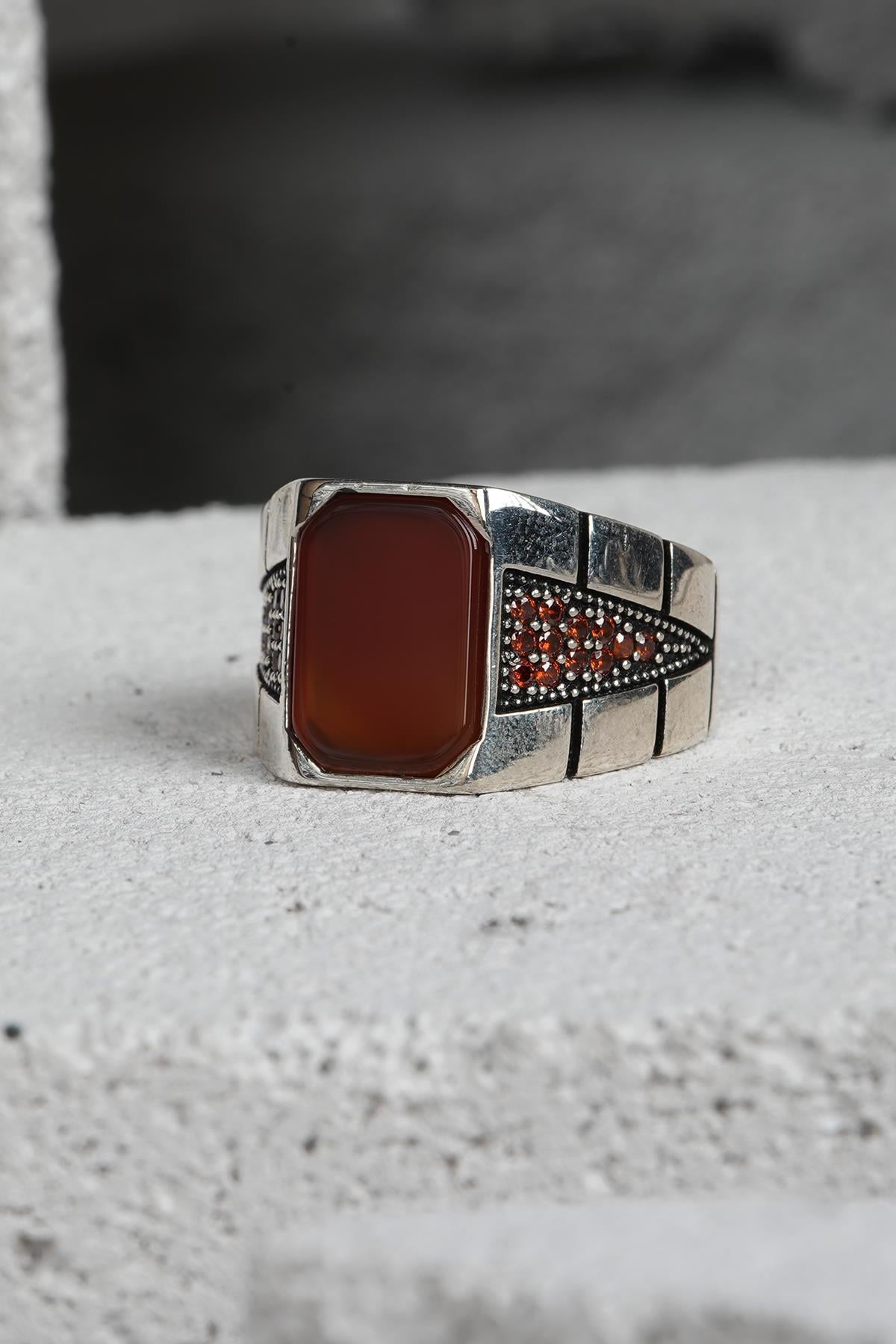 FRNCH 925 Ayar Gümüş Zirkon Taşlı Kahverengi Renkli Erkek Yüzük FRJ60093-193-K23