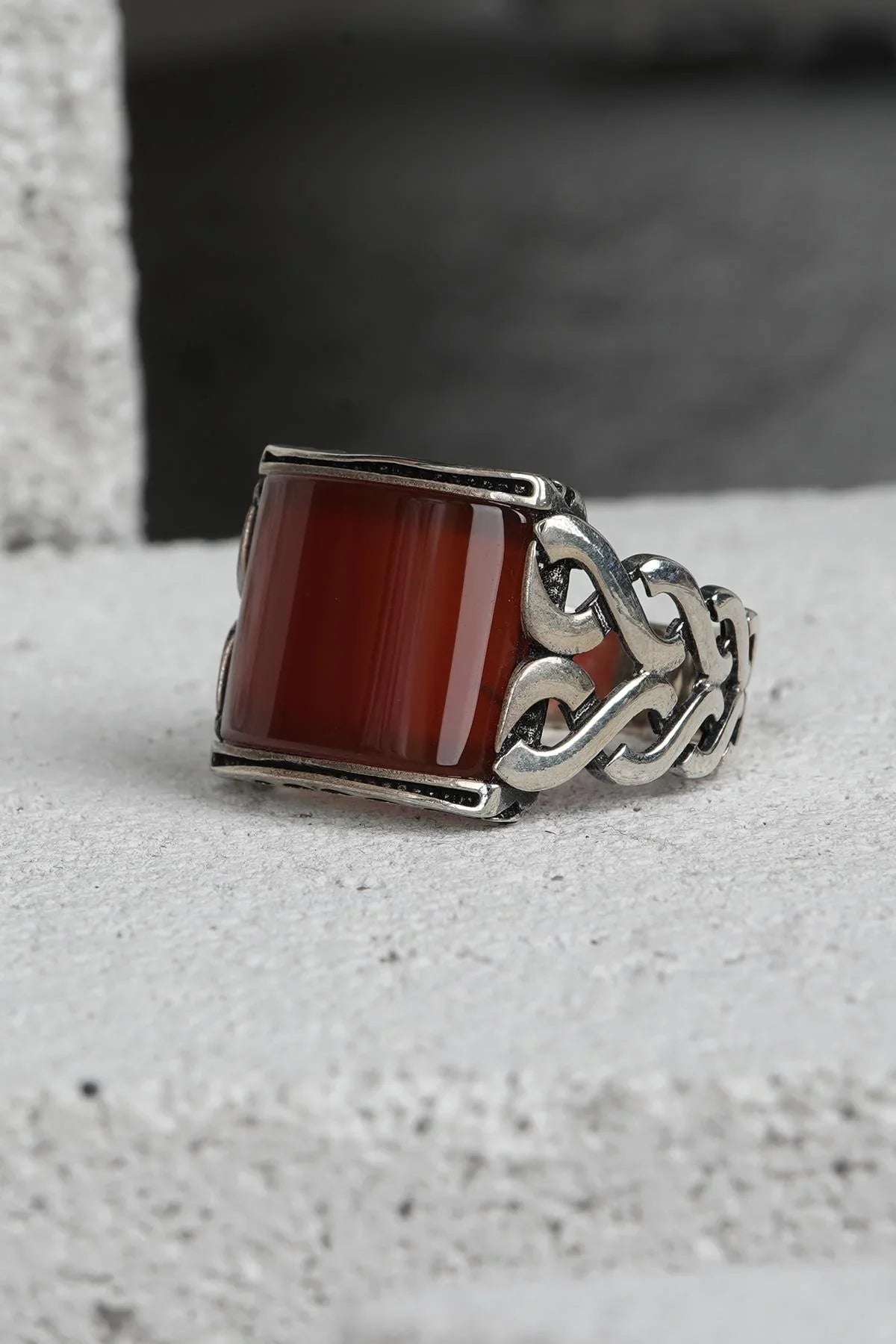 FRNCH 925 Ayar Gümüş Zirkon Taşlı Kahverengi Renkli Erkek Yüzük FRJ60093-193-K32