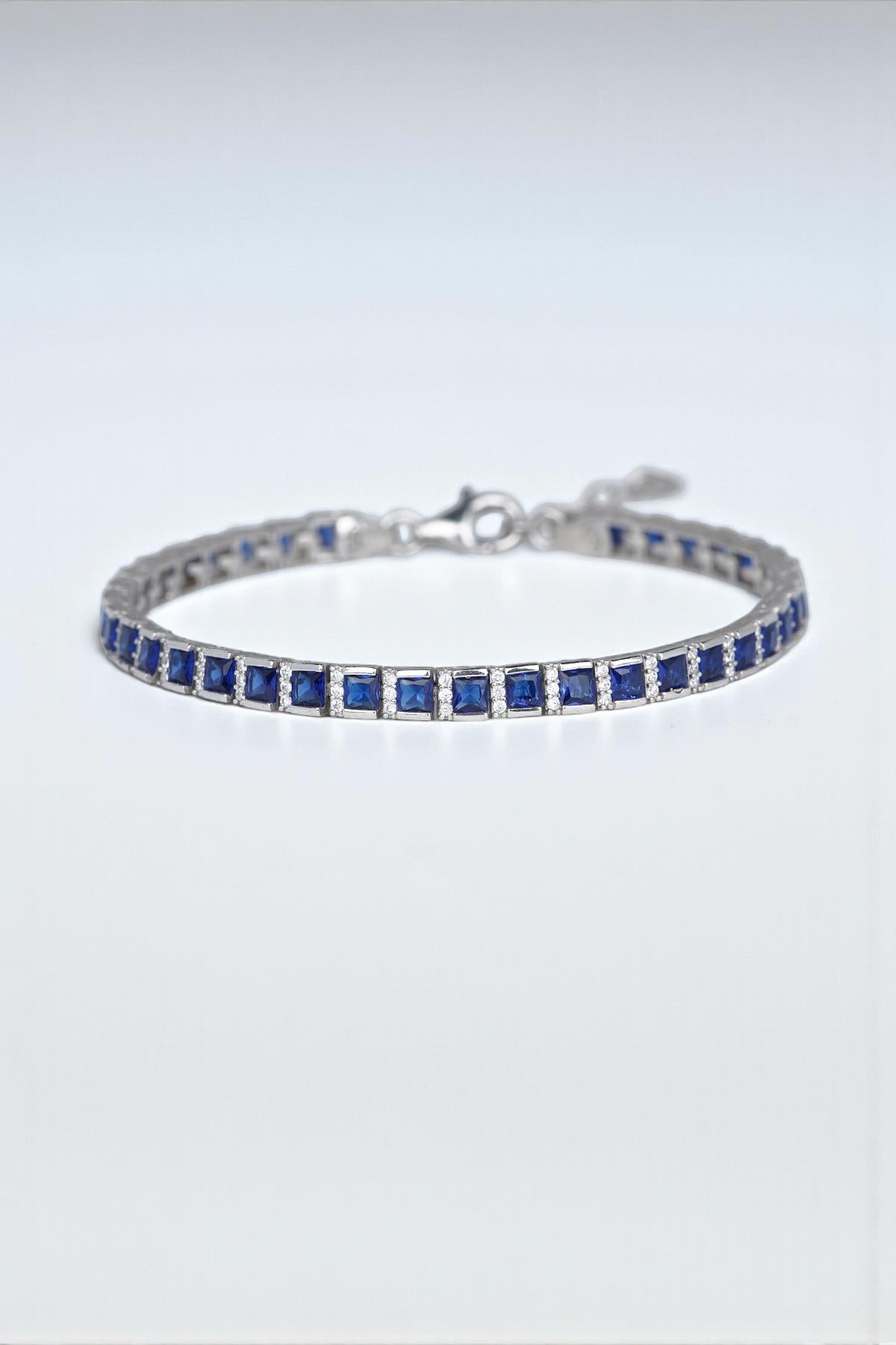 FRNCH 925 Ayar Gümüş Zirkon Taşlı Lacivert Renk Erkek Bileklik FRJ12515-3515-L