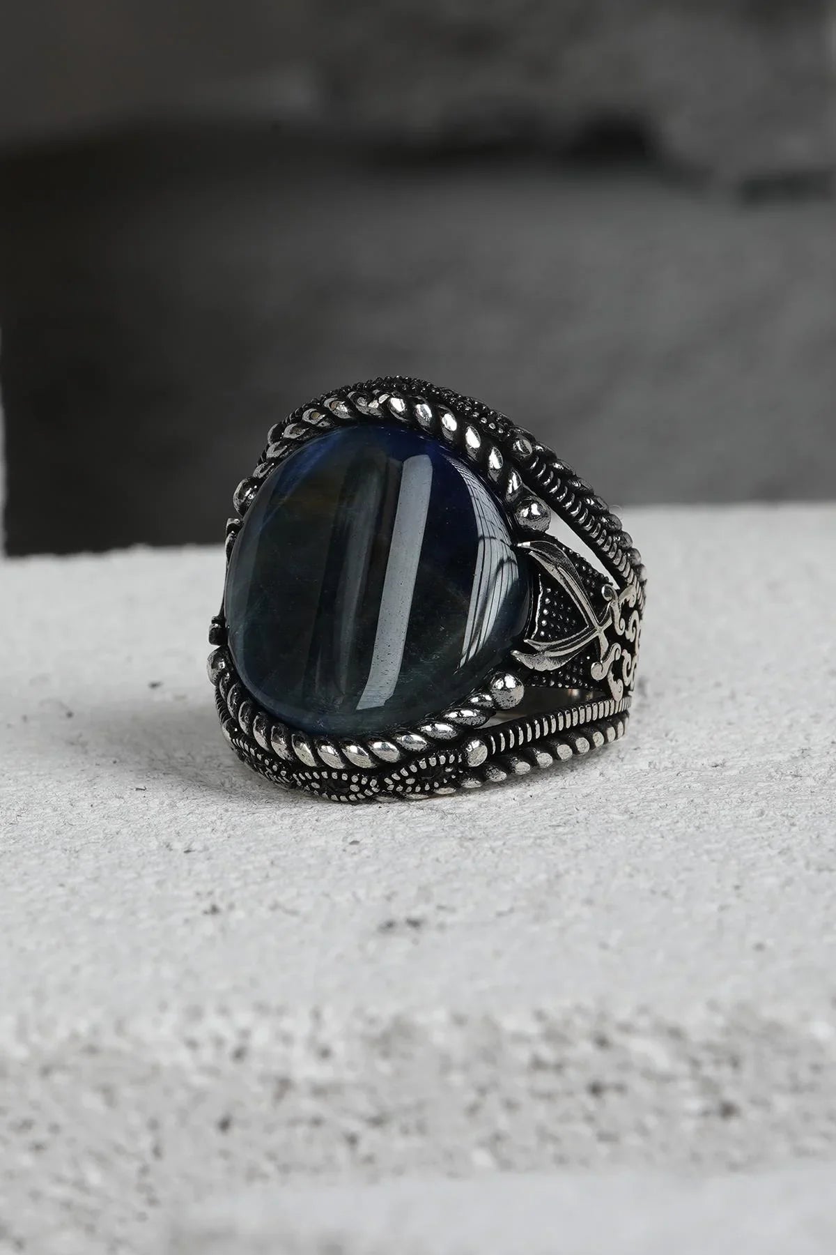 FRNCH 925 Ayar Gümüş Zirkon Taşlı Lacivert Renkli Erkek Yüzük FRJ60093-193-L8