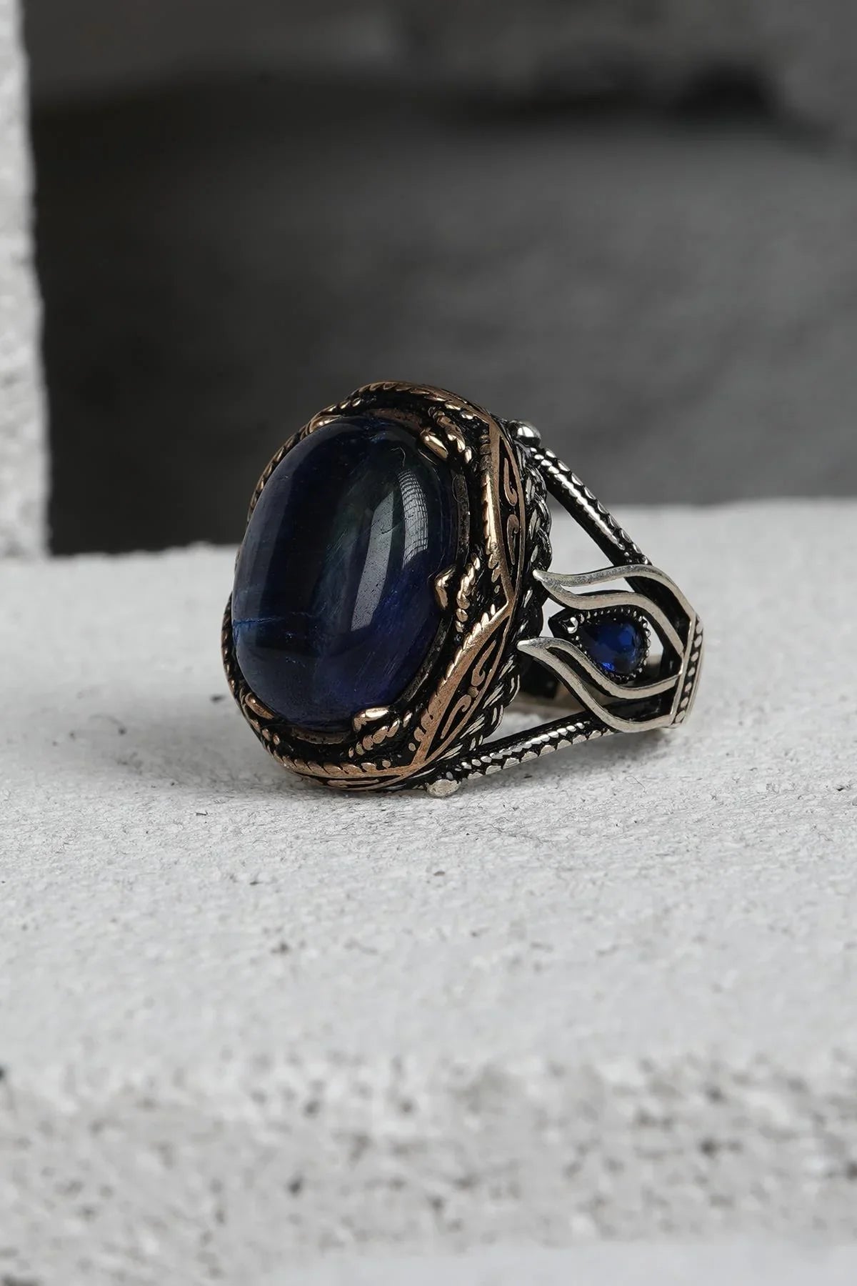 FRNCH 925 Ayar Gümüş Zirkon Taşlı Lacivert Renkli Erkek Yüzük FRJ60093-193-L9