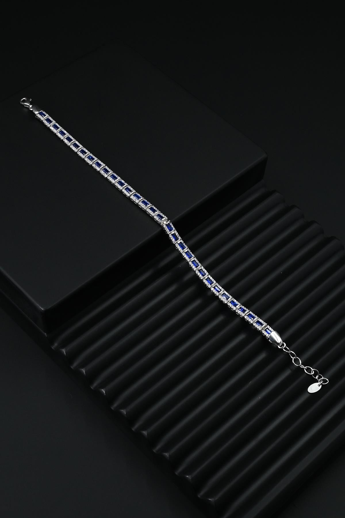 FRNCH 925 Ayar Gümüş Zirkon Taşlı Lacivert Renkli Tennis Erkek Bileklik FRJ12181-3181-LA