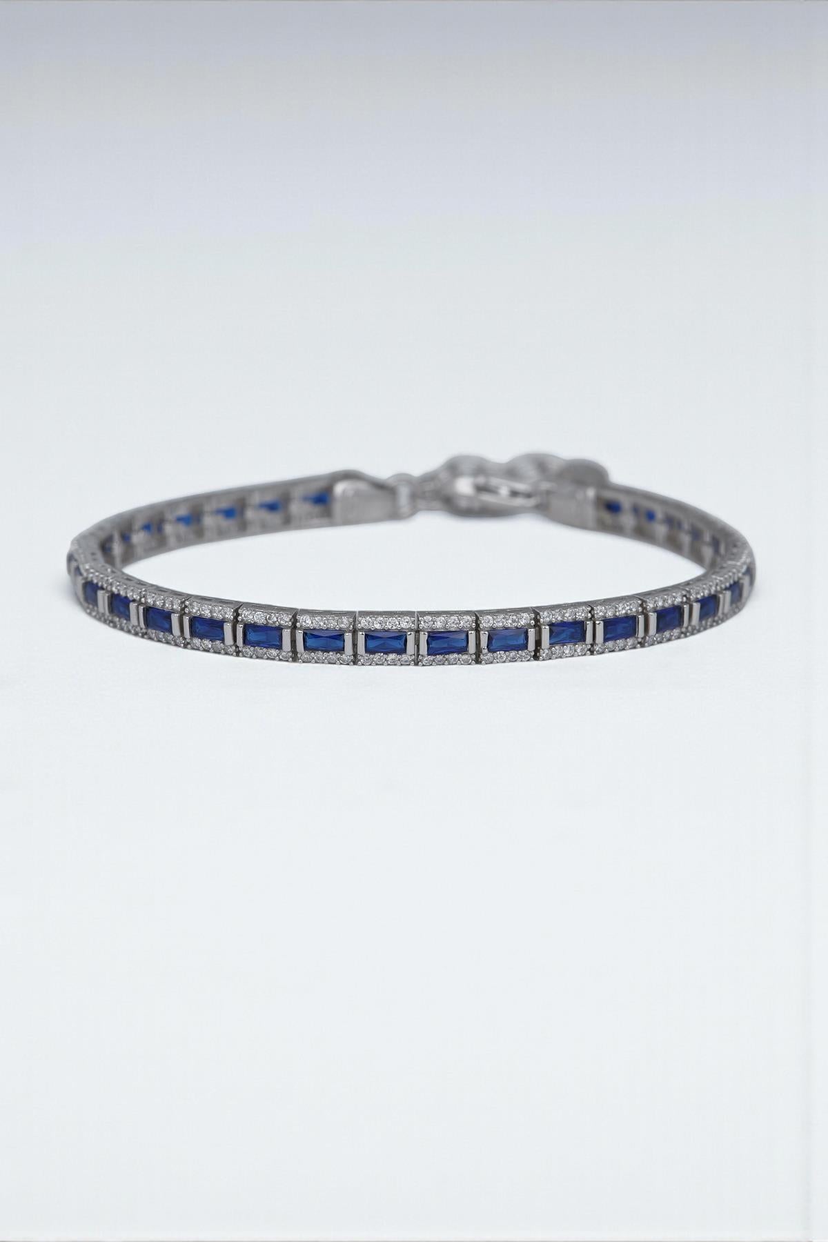 FRNCH 925 Ayar Gümüş Zirkon Taşlı Lacivert Renkli Tennis Erkek Bileklik FRJ12181-3181-LA