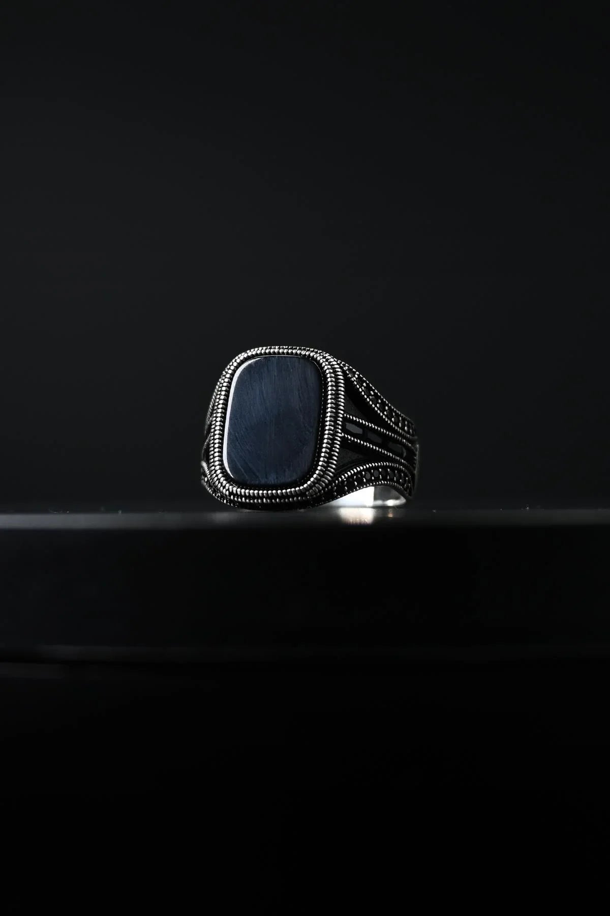 FRNCH 925 Ayar Gümüş Zirkon Taşlı Siyah Renk Erkek Yüzük FRJ60052-152-S9