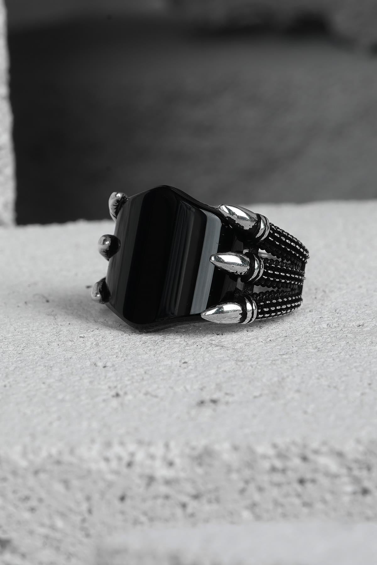 FRNCH 925 Ayar Gümüş Zirkon Taşlı Siyah Renkli Erkek Yüzük FRJ60093-193-S46