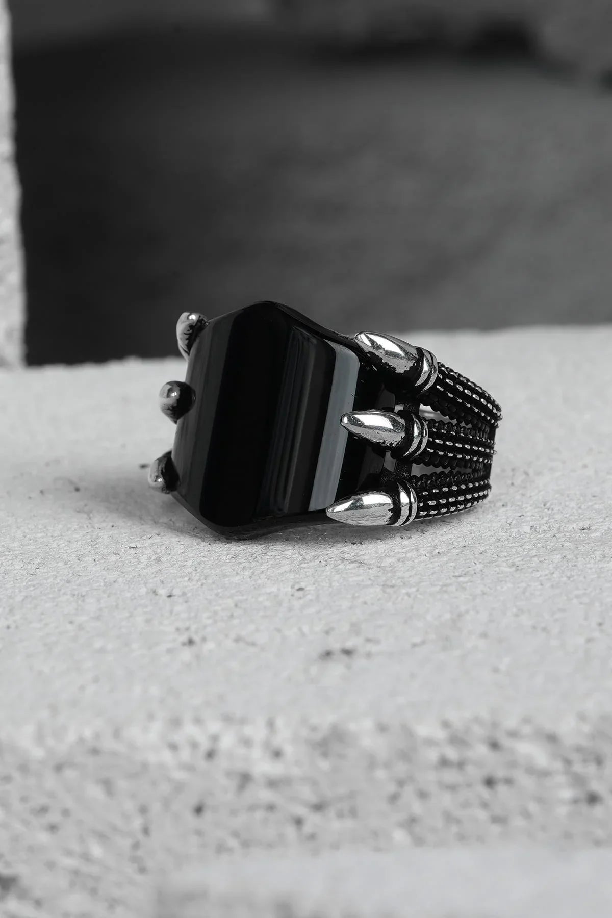 FRNCH 925 Ayar Gümüş Zirkon Taşlı Siyah Renkli Erkek Yüzük FRJ60093-193-S46