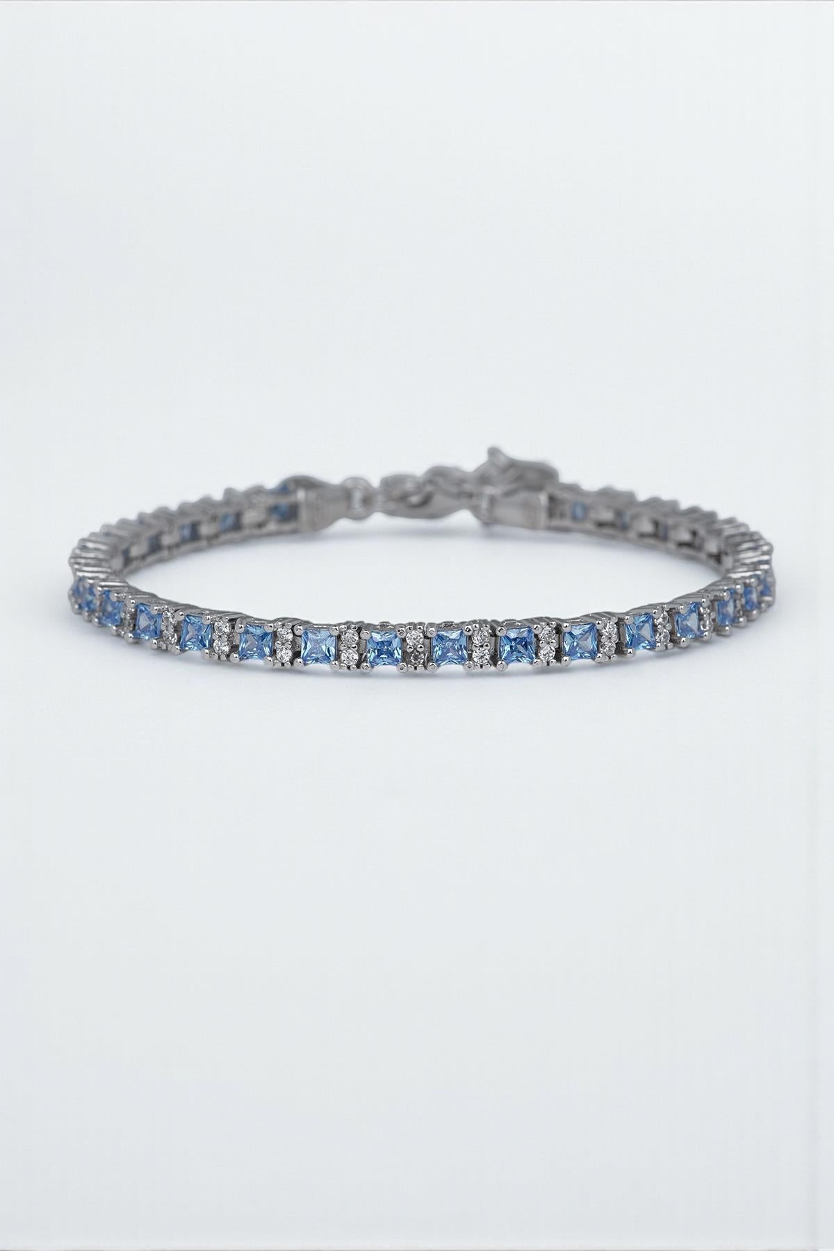 FRNCH 925 Ayar Gümüş Zirkon Taşlı Turkuaz Renkli Tennis Erkek Bileklik FRJ12344-3344-M