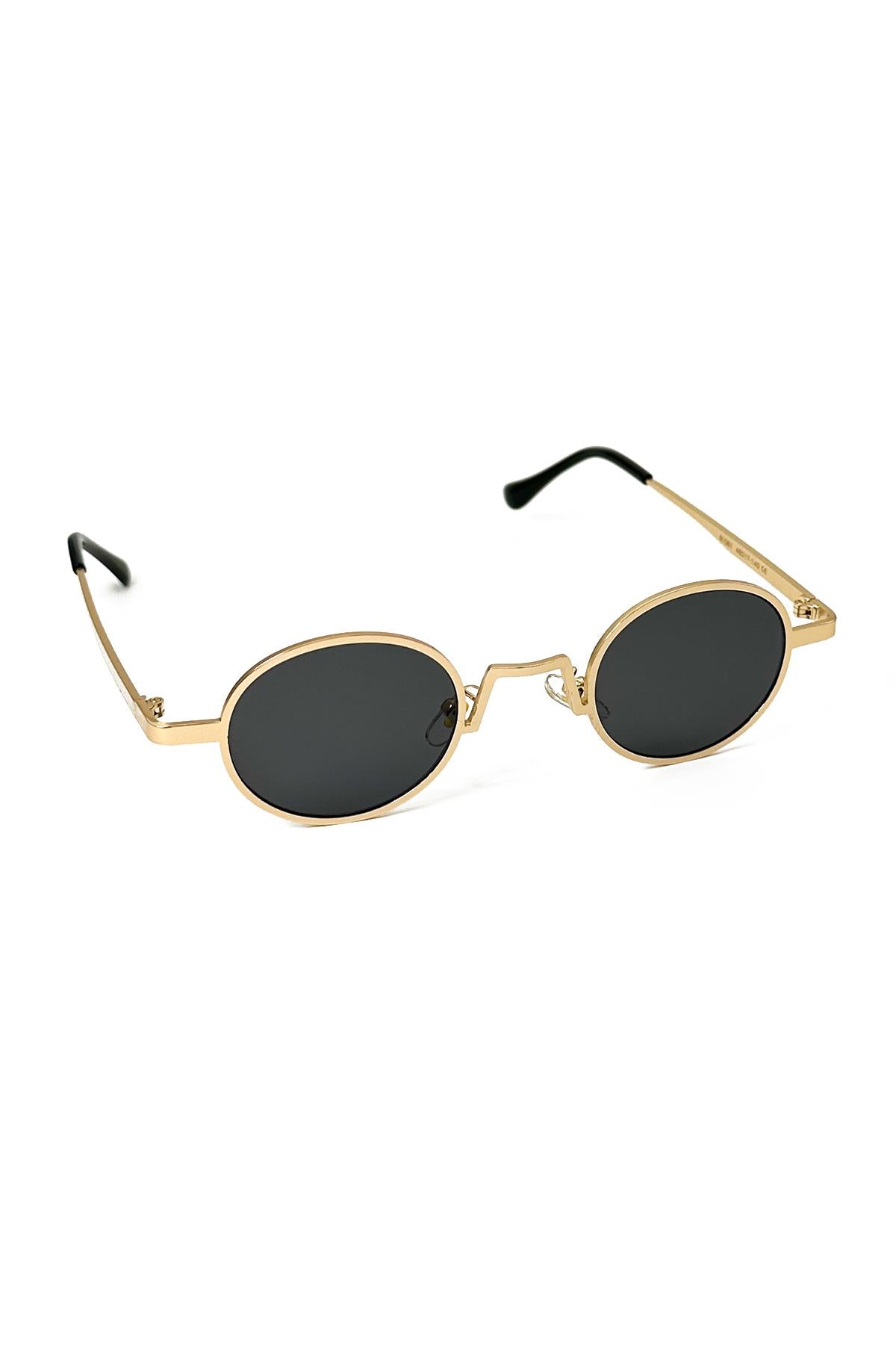 FRNCH Altın Çerçeve Siyah Cam Oval Erkek Güneş Gözlüğü FRG1008-108-KS