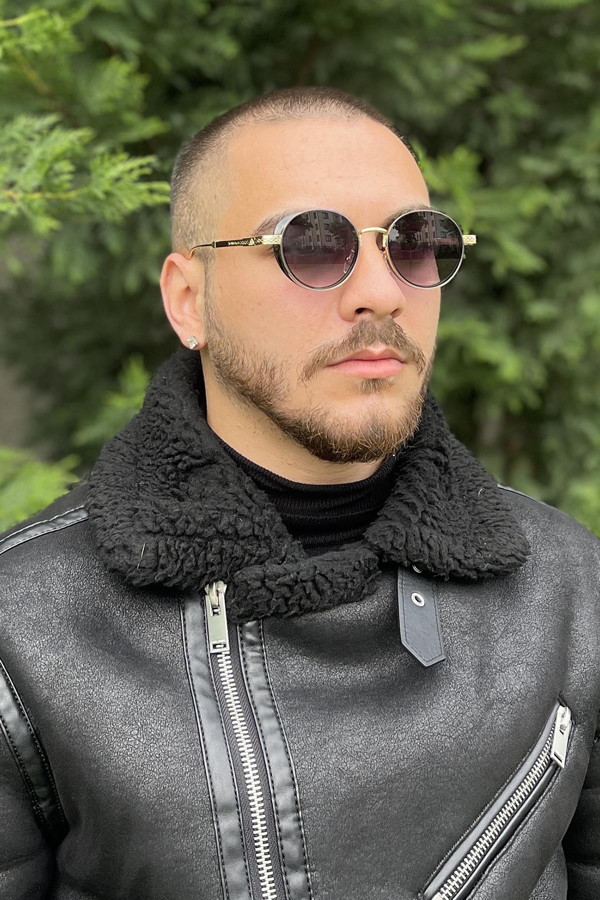 FRNCH Altın Çerçeve Siyah Cam Oval Erkek Güneş Gözlüğü FRG1046-146-GS