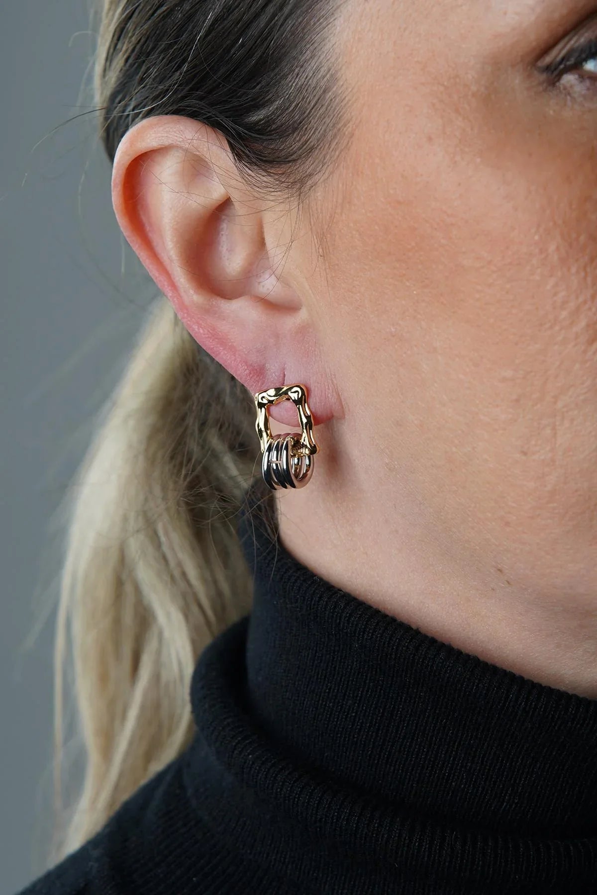 FRNCH Altın-Gümüş Renk Tasarım Kadın Küpe FRJ50048-148-AG