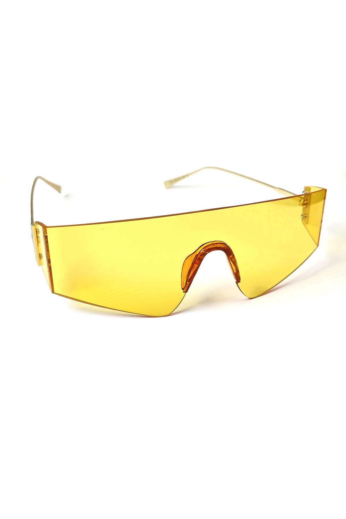 FRNCH Altın Sap Sarı Cam Dikdörtgen Model Erkek Güneş Gözlüğü FRG1040-140-S