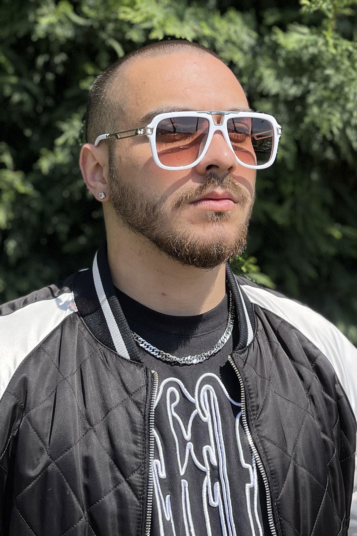 FRNCH Beyaz Çerçeve Kahverengi Cam Dikdörtgen Erkek Güneş Gözlüğü FRG1027-127-BK