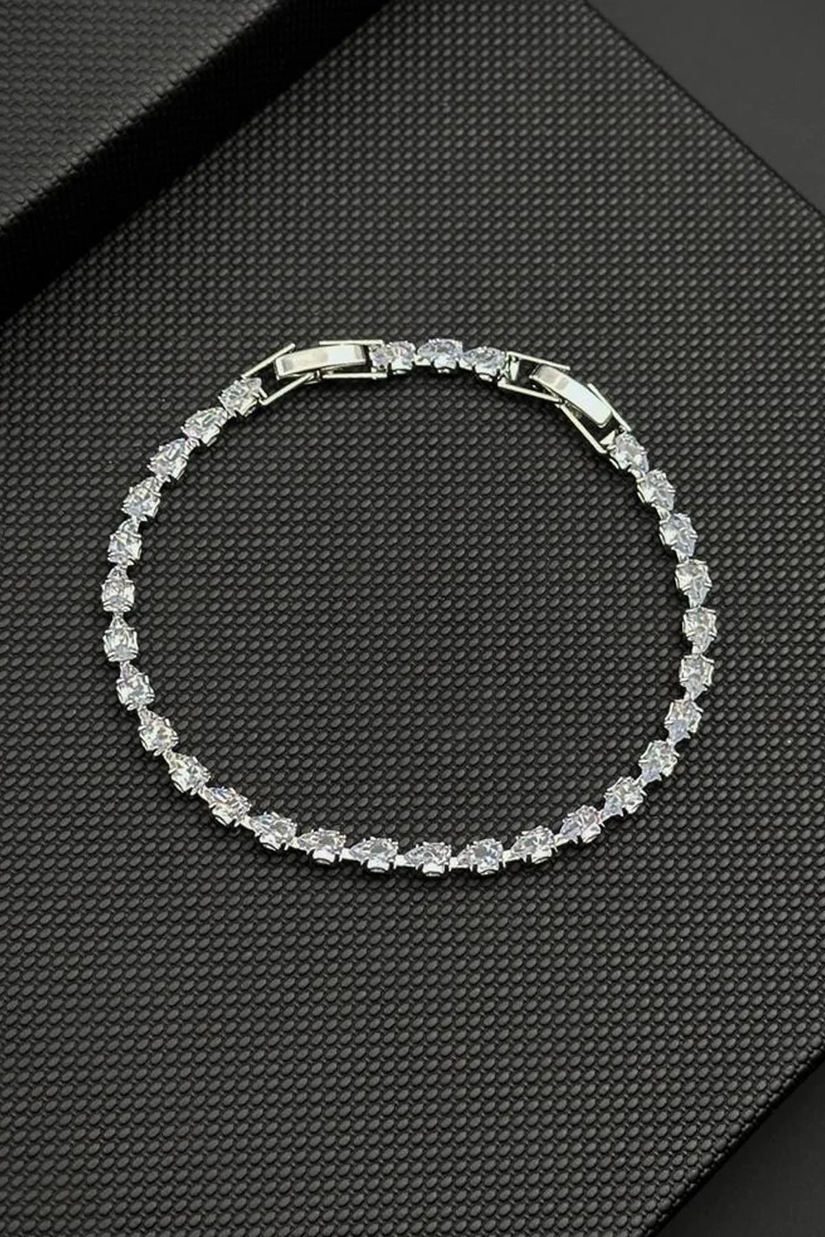 FRNCH Bronz Madenli Beyaz Zirkon Taşlı Gümüş Renk Tennis Erkek Bileklik FRJ12825-3825-A