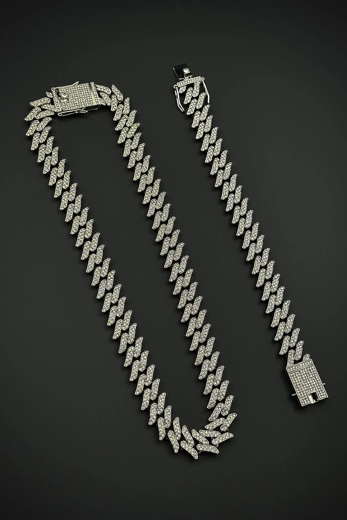 FRNCH Bronz Madenli Beyaz Zirkon Taşlı Gümüş Renk Tennis Erkek Bileklik/Kolye Set FRJ12590-3590-A