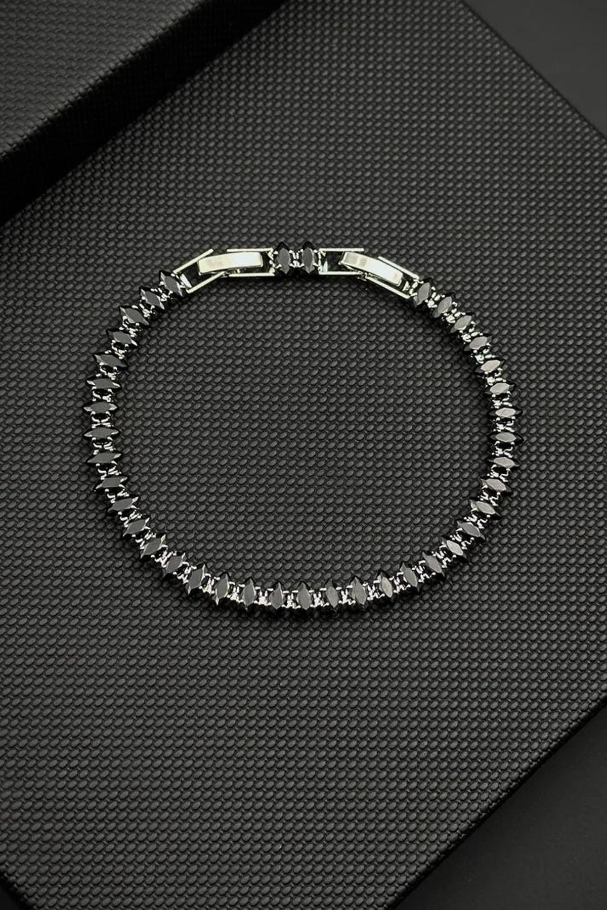 FRNCH Bronz Madenli Siyah Zirkon Taşlı Siyah Renk Tennis Erkek Bileklik FRJ12815-3815-B2