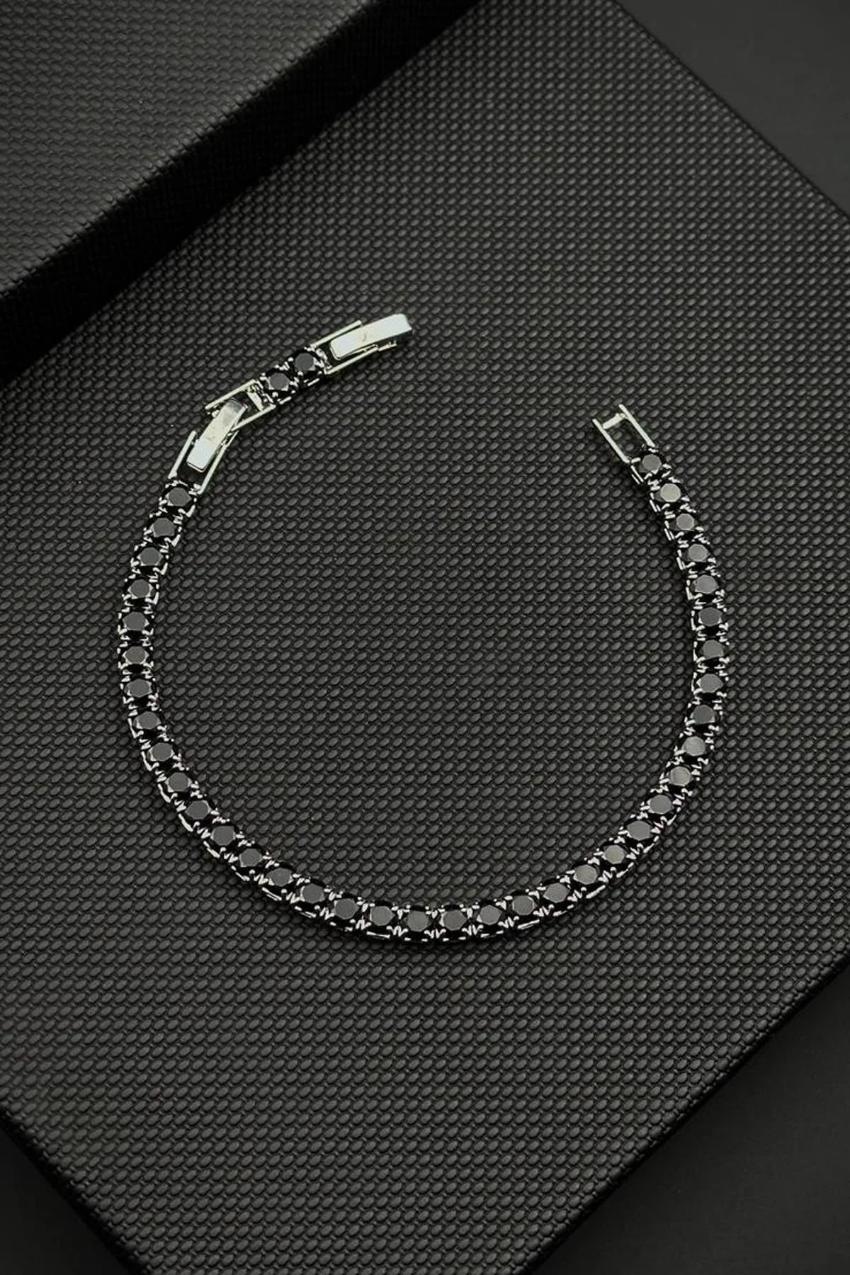 FRNCH Bronz Madenli Siyah Zirkon Taşlı Siyah Renk Tennis Erkek Bileklik FRJ12817-3817-B2